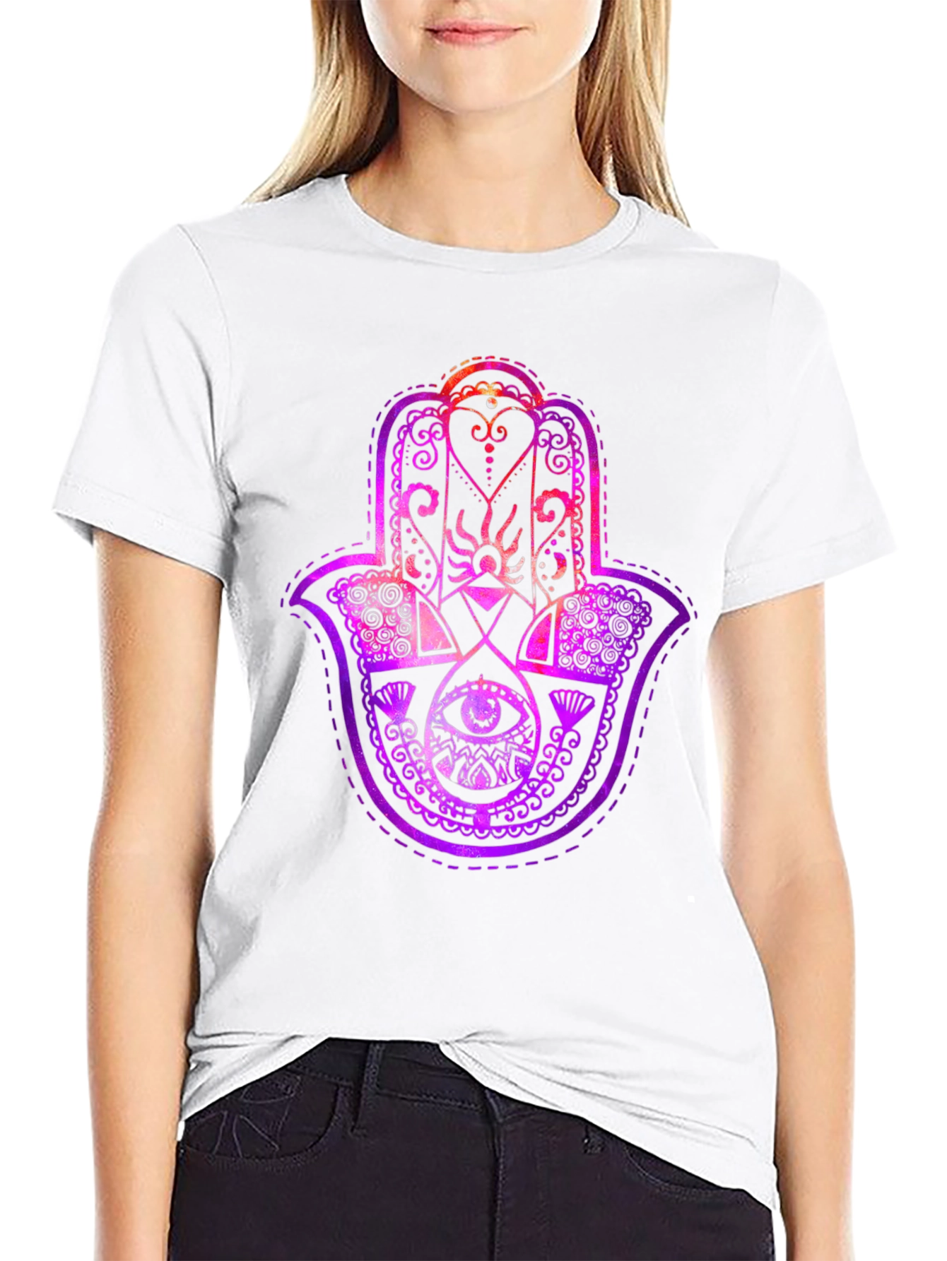 Black Hamsa Hand Graphic Tee - Spiritual Protection T-Shirt view 9