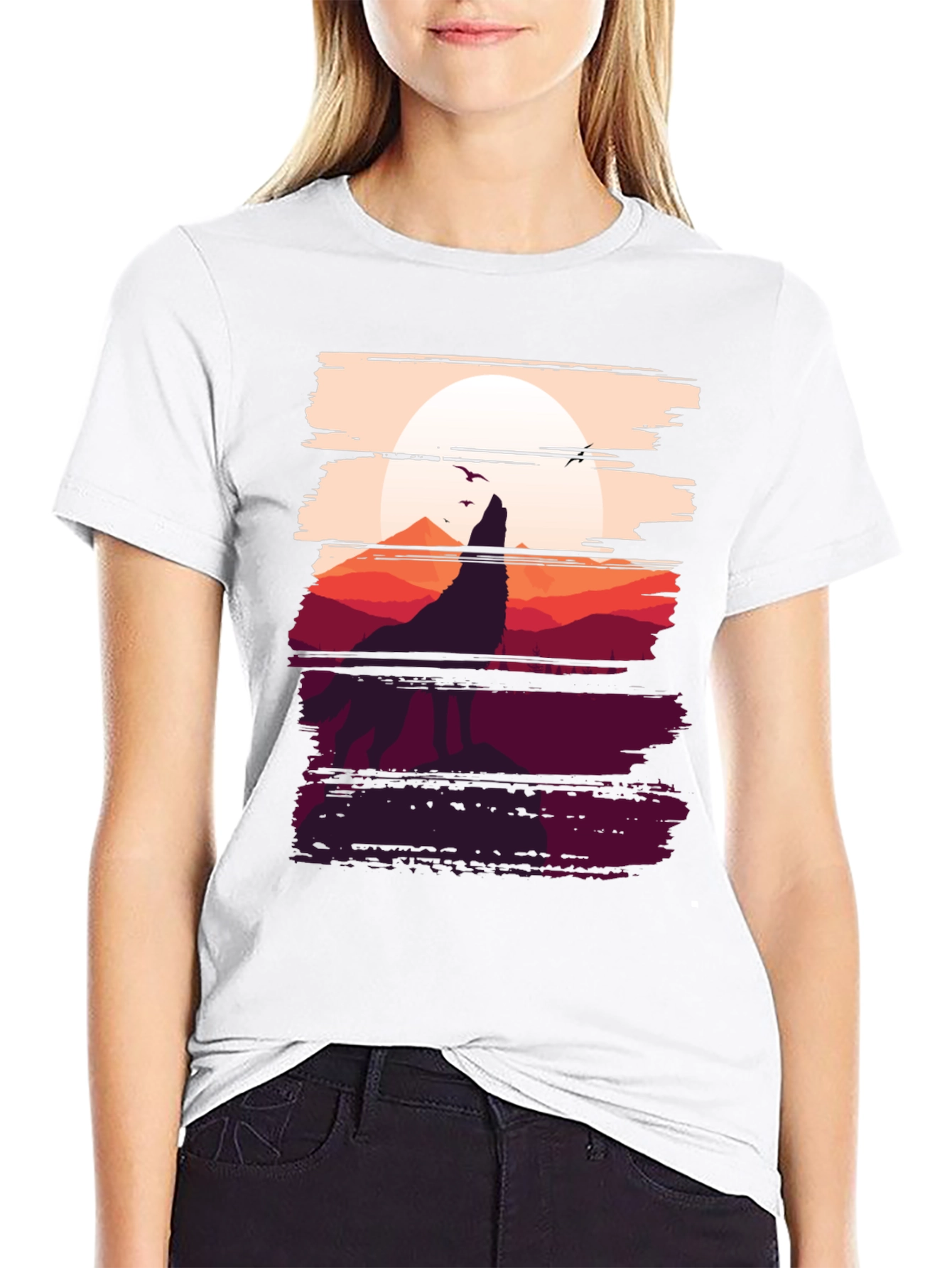 Black Wolf Silhouette Graphic Tee - Men's Black T-Shirt view 9