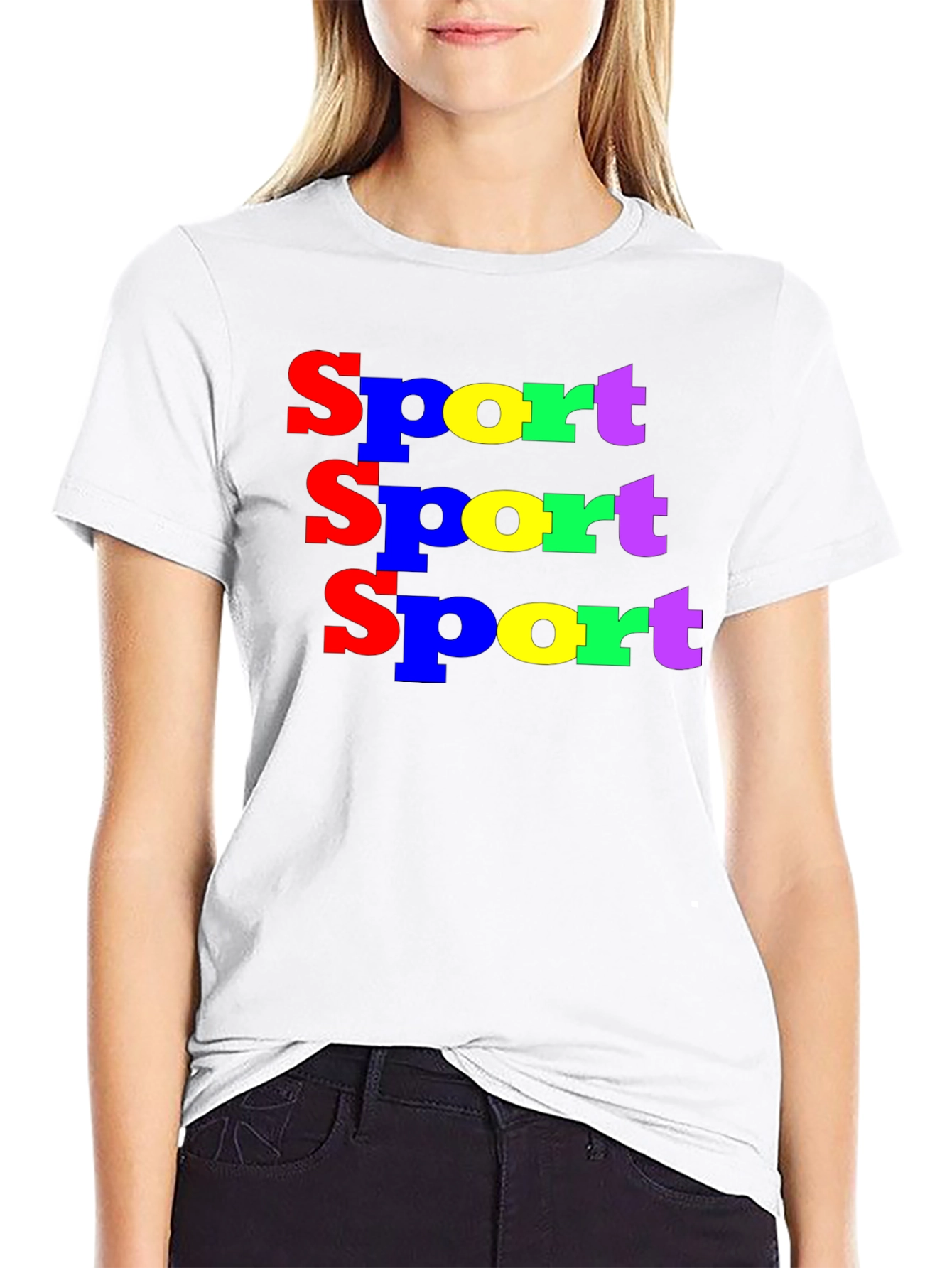 Black Colorful "Sport" Graphic Tee - Black Casual Shirt view 9