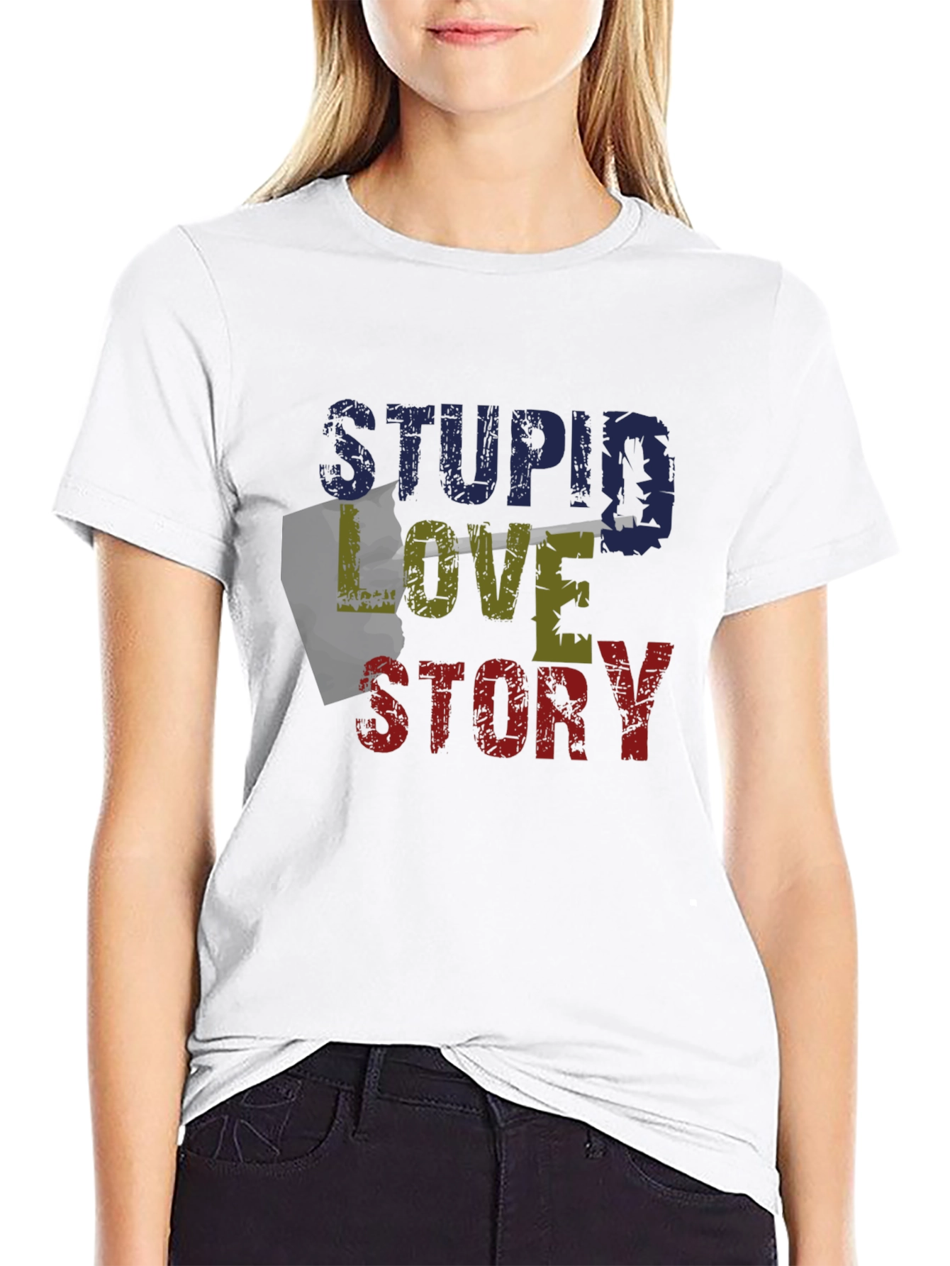 Black Stupid Love Story Graphic Tee - Unique Design view 9