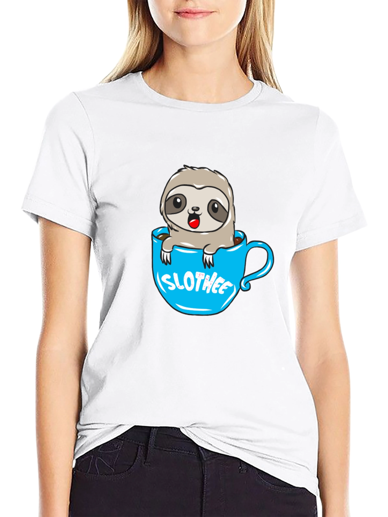 Black Slothee Cute Cartoon Sloth in Coffee Cup T-Shirt view 9