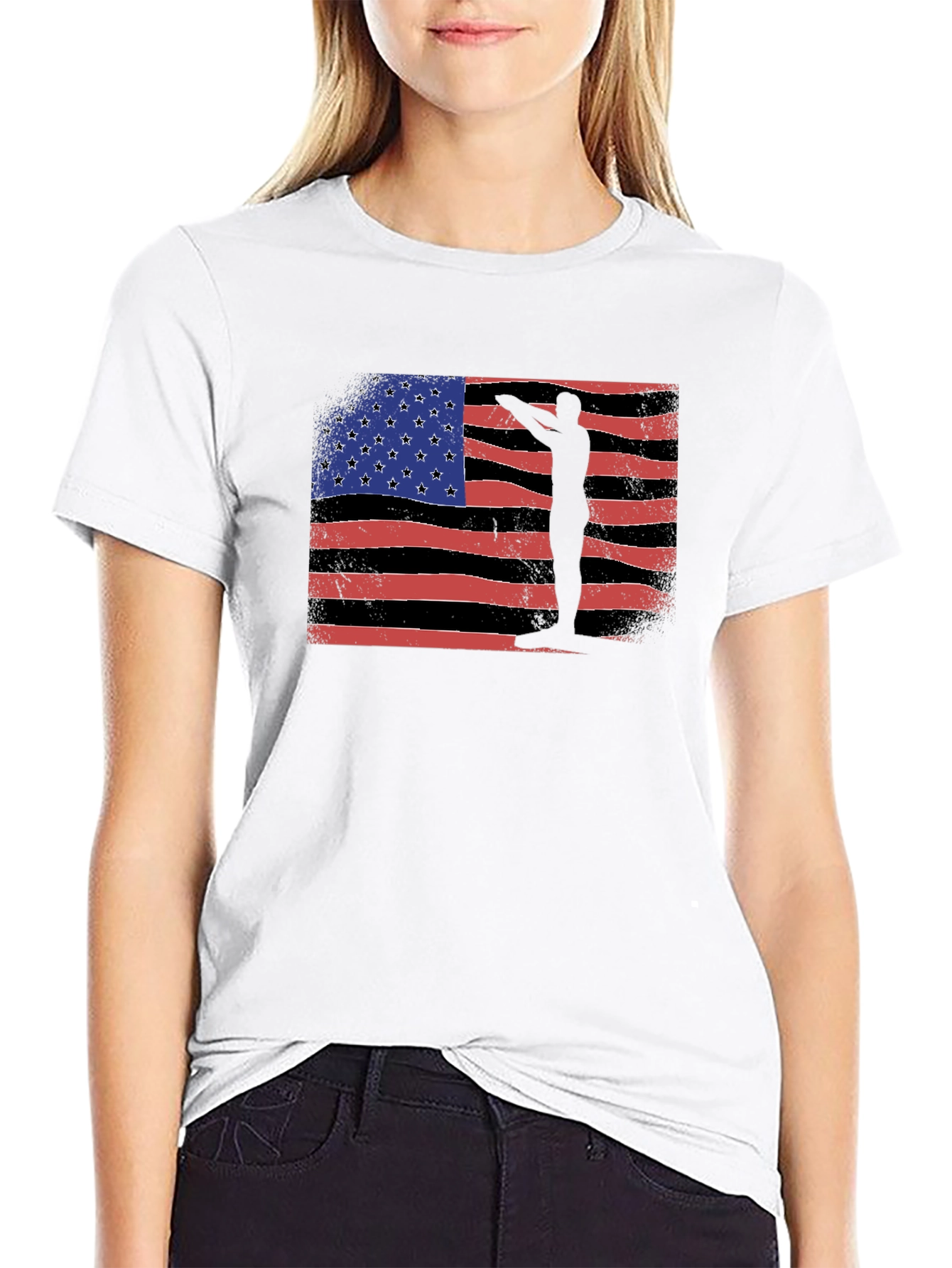 Black American Flag Silhouette Black T-Shirt view 9