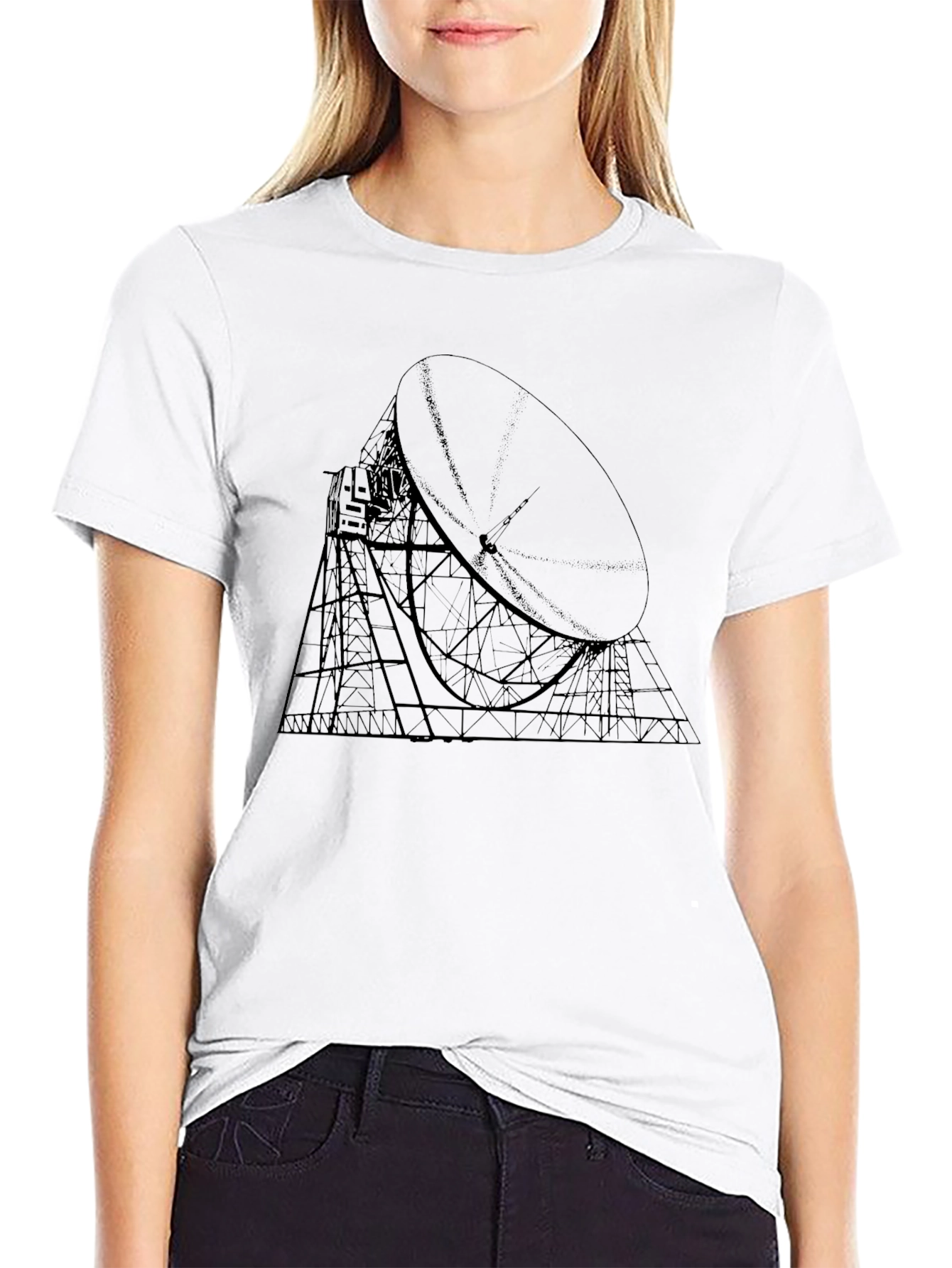 Black Black T-Shirt with Radio Telescope Graphic view 9