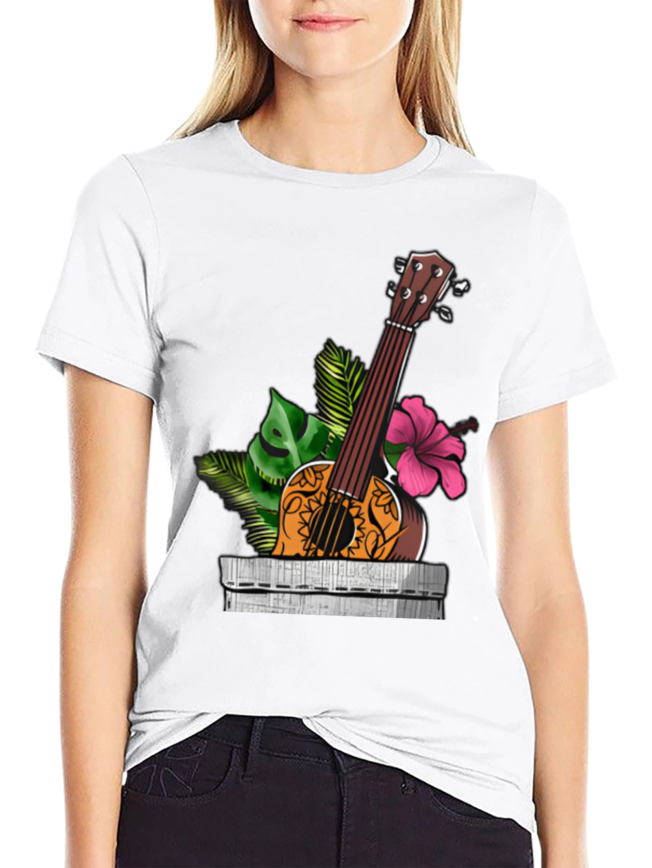Black Tropical Ukulele Graphic Tee - Island Vibes view 9