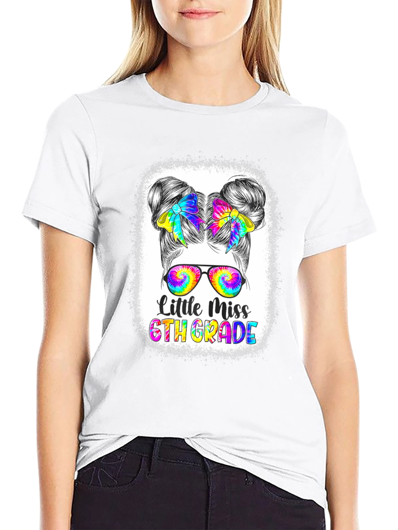 Black Little Miss 6th Grade Tie Dye T-Shirt view 9