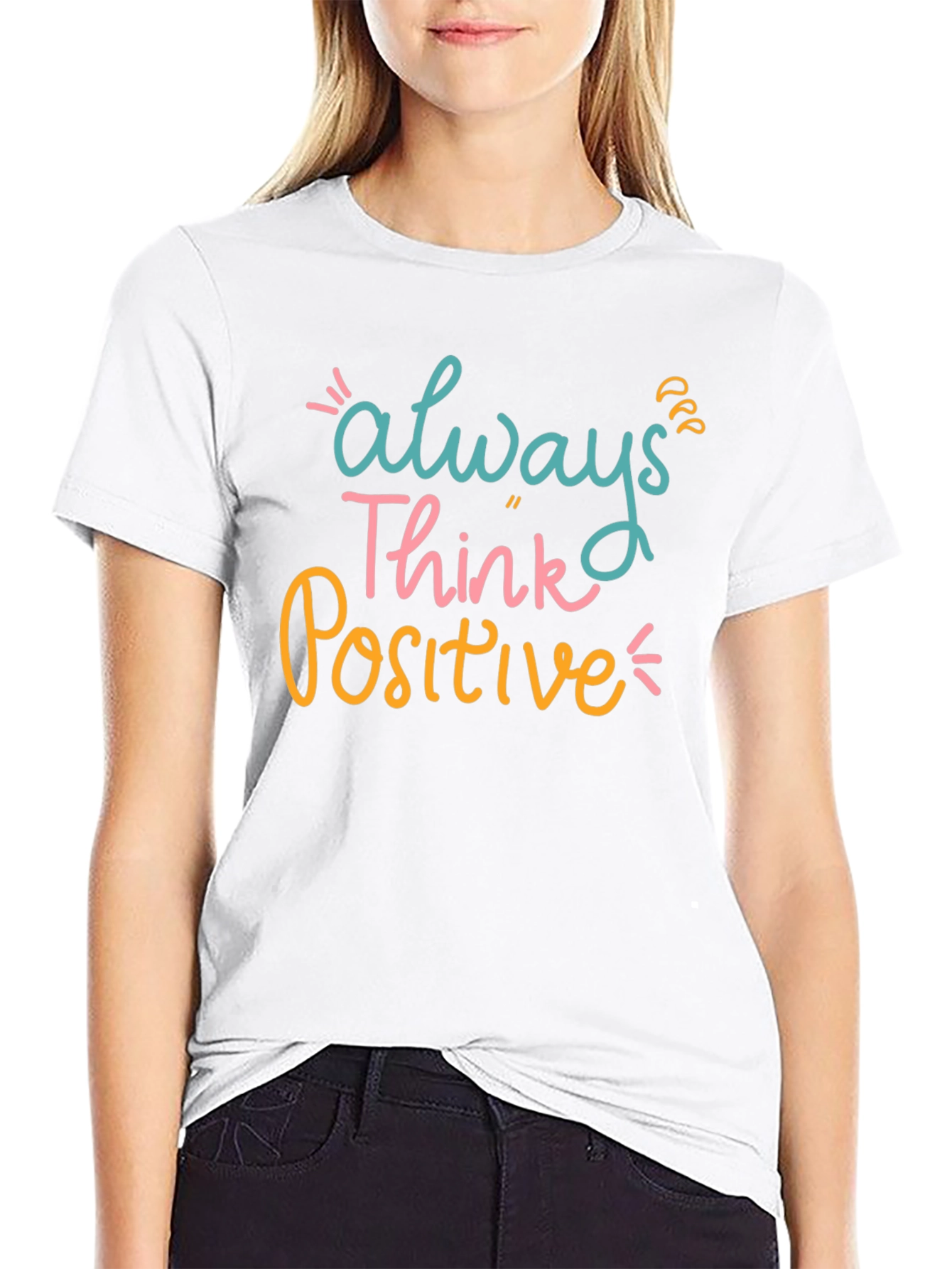 Black Always Think Positive Graphic Tee - Black Casual T-Shirt view 9
