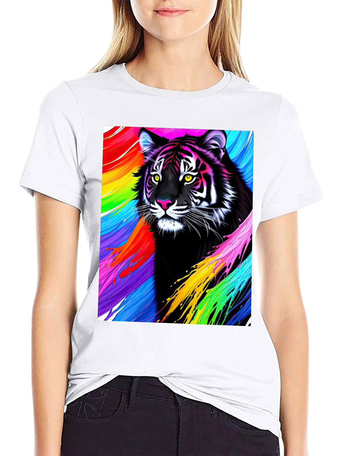 Black Vibrant Tiger Graphic Tee - Bold, Colorful Design view 9