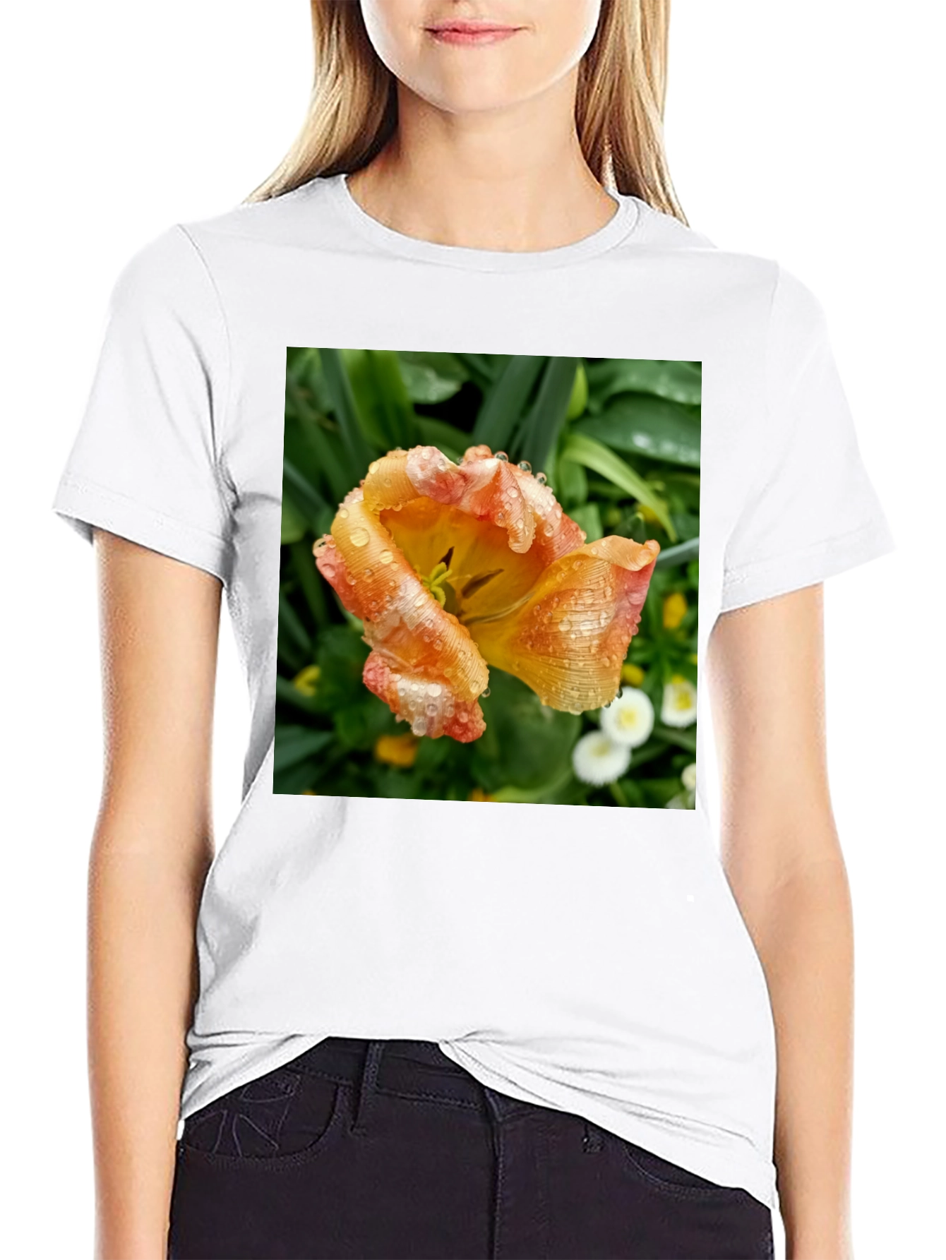 Black Floral Tulip Graphic Tee - Stylish Black T-Shirt view 9