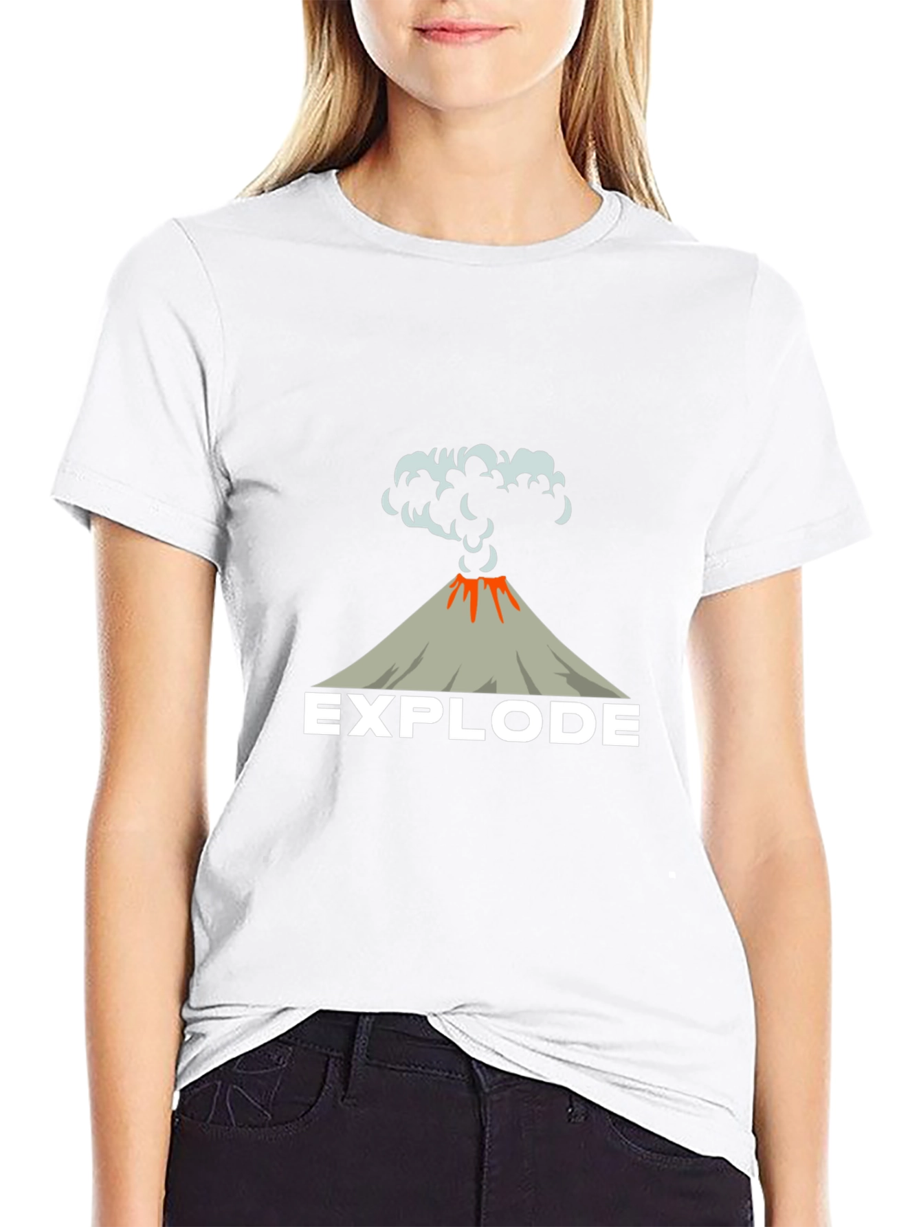 Black Explode Volcano Graphic Tee - Black Cotton T-Shirt view 9