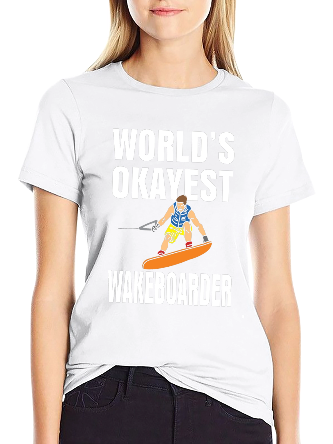 Black World's Okayest Wakeboarder Black T-Shirt view 9