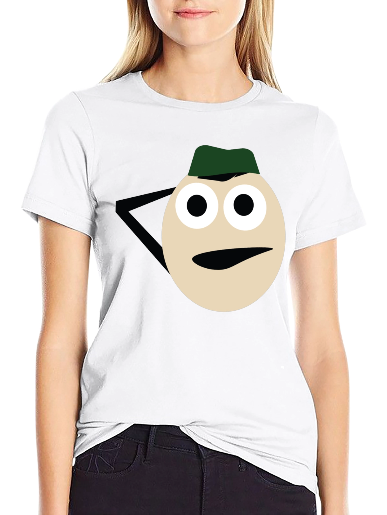 Black Funny Cartoon Face Graphic Tee - Black Casual T-Shirt view 9