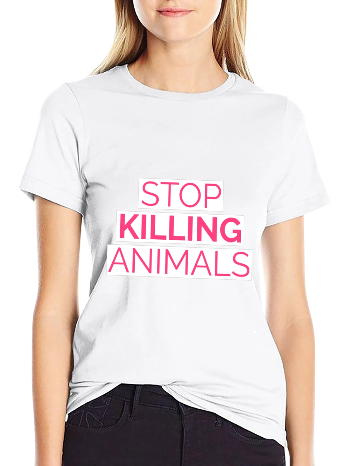 Black Stop Killing Animals Graphic T-Shirt - Black view 9