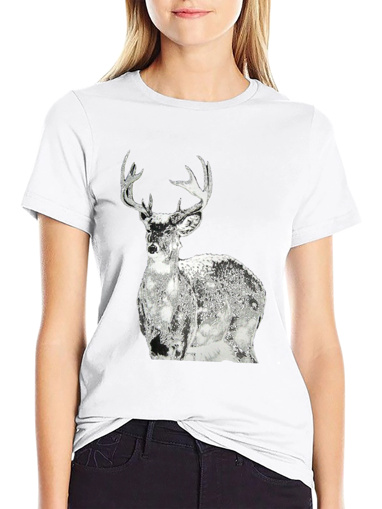 Black Men's Black T-Shirt with Graphic Deer Design view 9