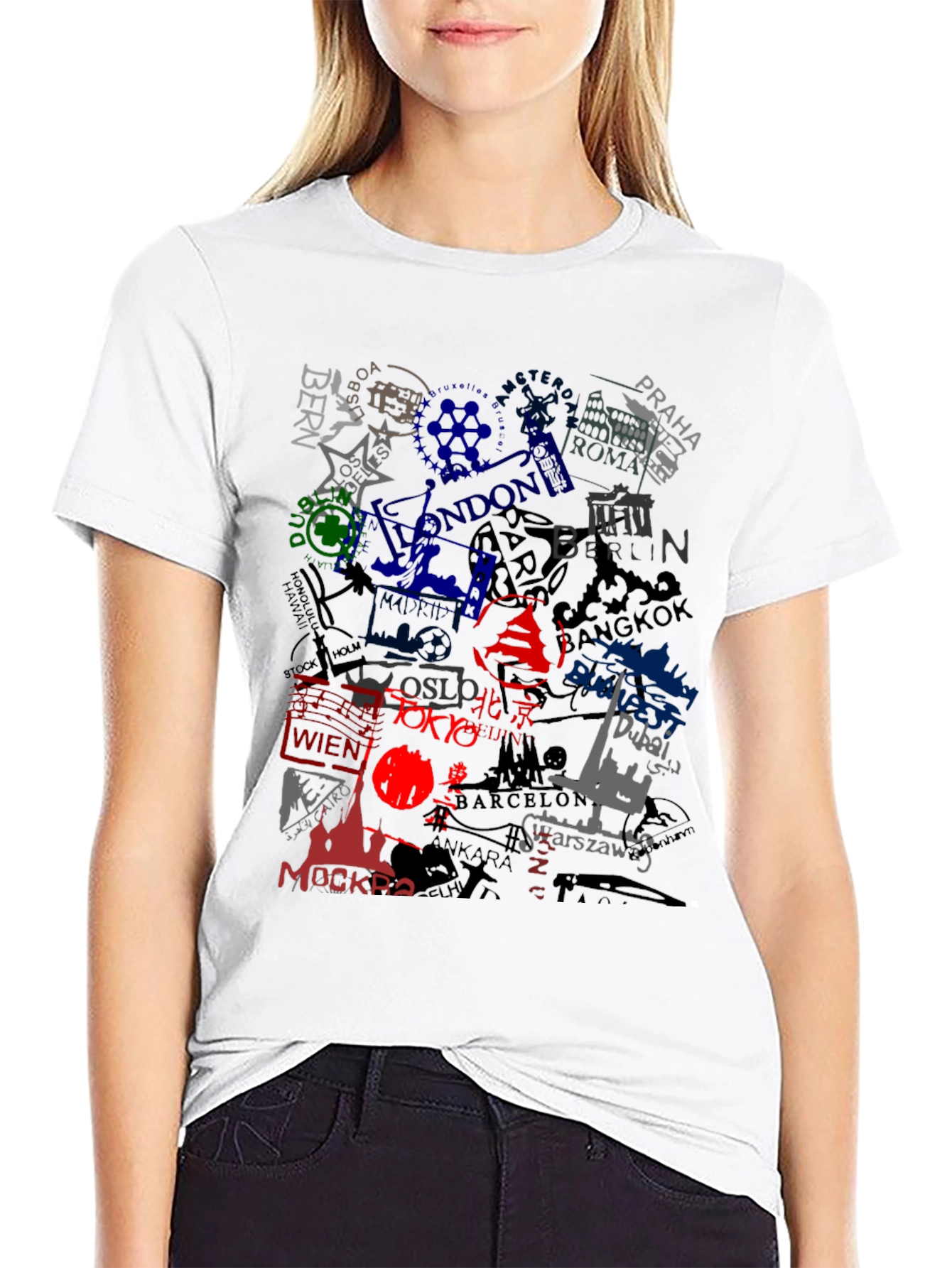 Black World Cities Graphic Print Black T-Shirt view 9