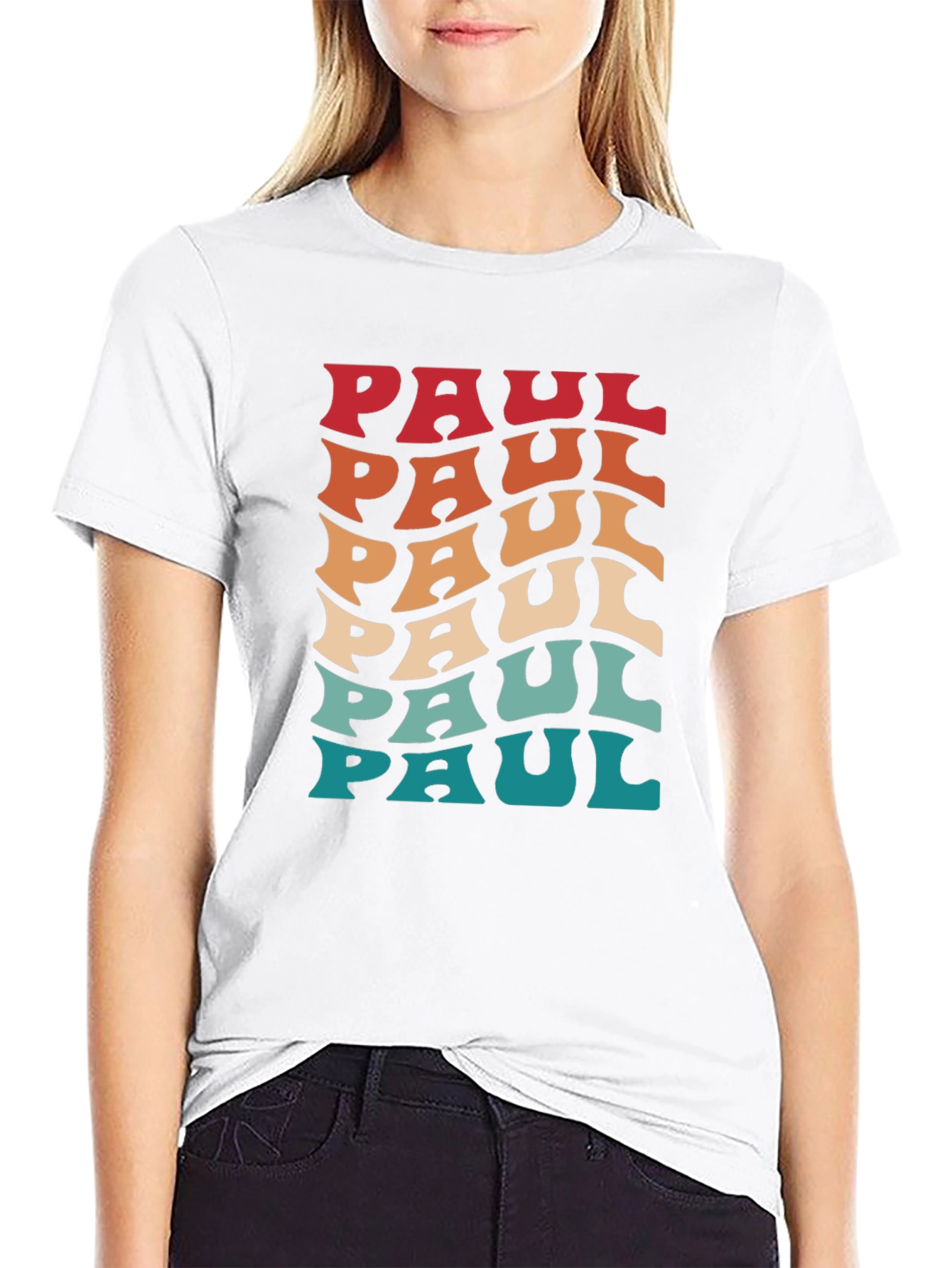 Black Retro Paul Name T-Shirt - Cool Wavy Design view 9