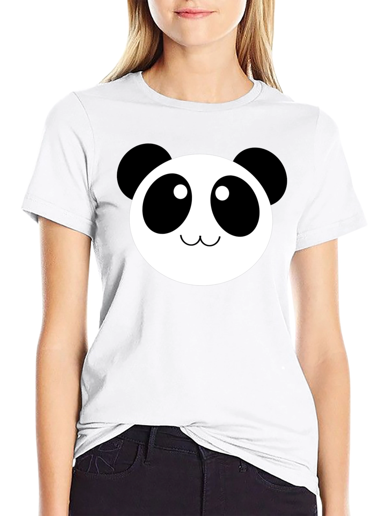 Black Cute Panda Face Graphic Black T-Shirt view 9
