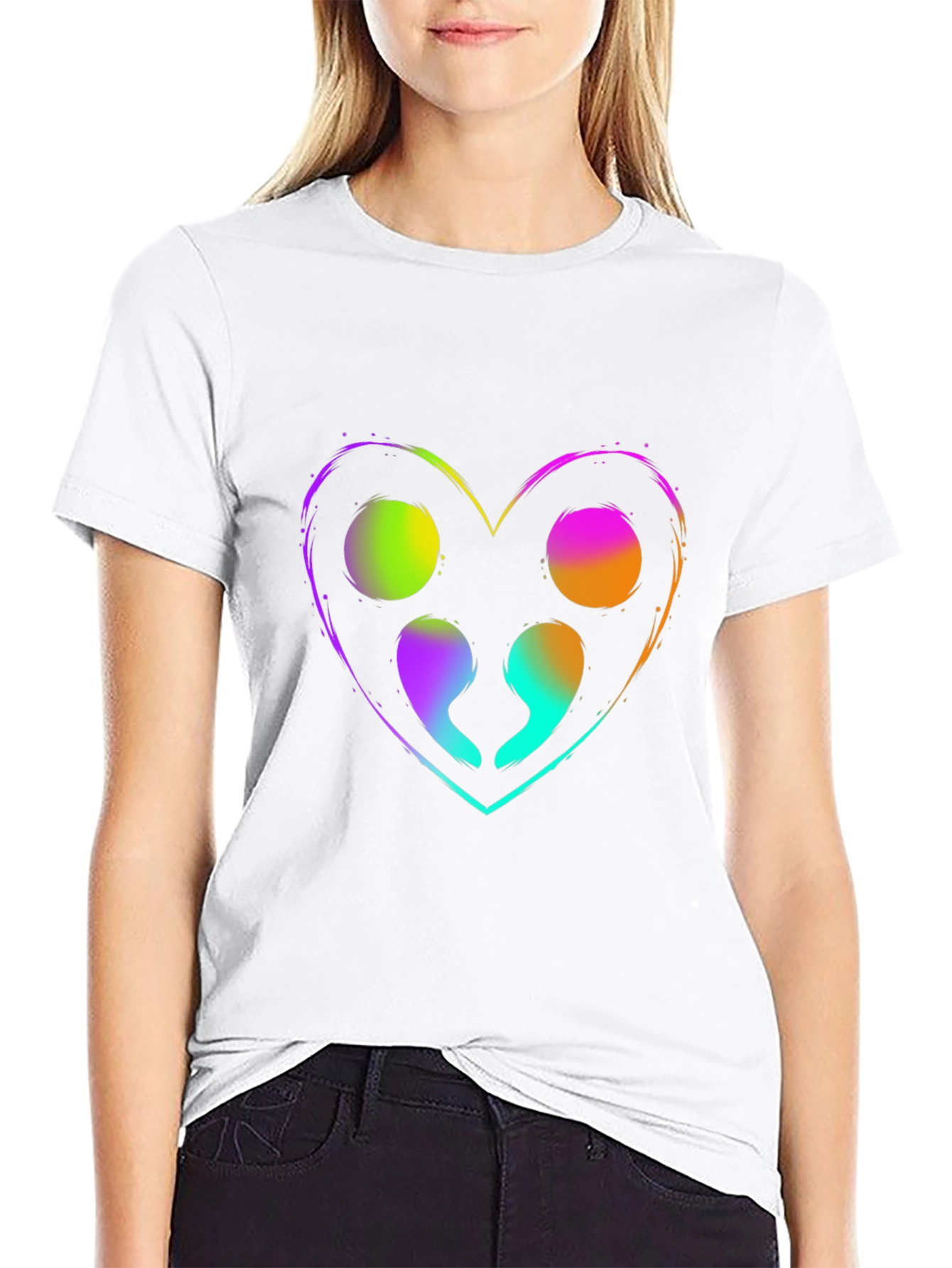 Black Colorful Semicolon Heart Graphic T-Shirt view 9