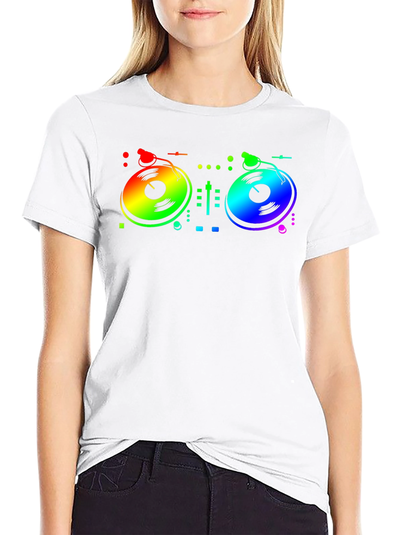 Black Rainbow DJ Turntable Graphic T-Shirt view 9