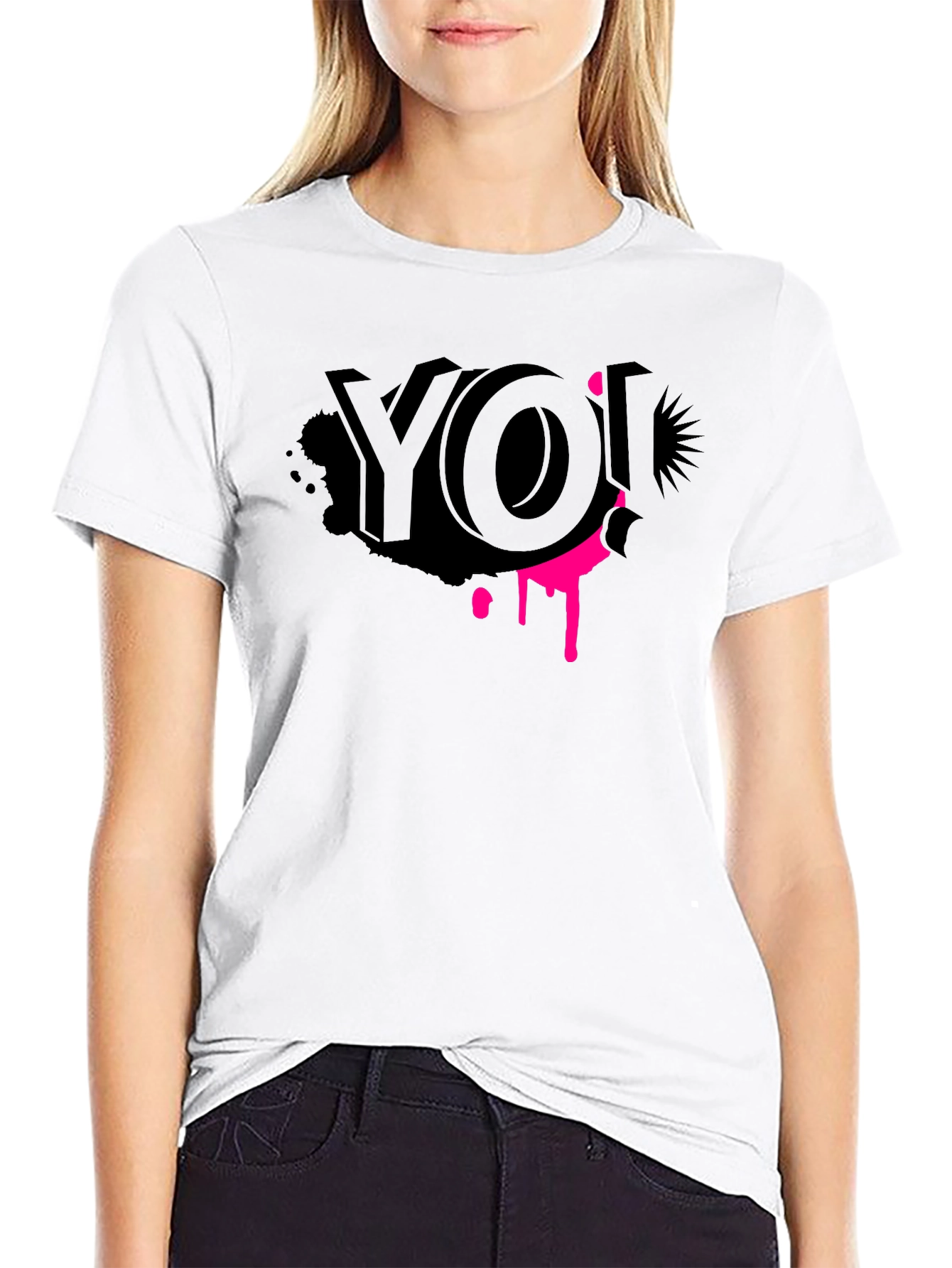 Black Edgy Graphic Tee - YO! Black Crew Neck view 9