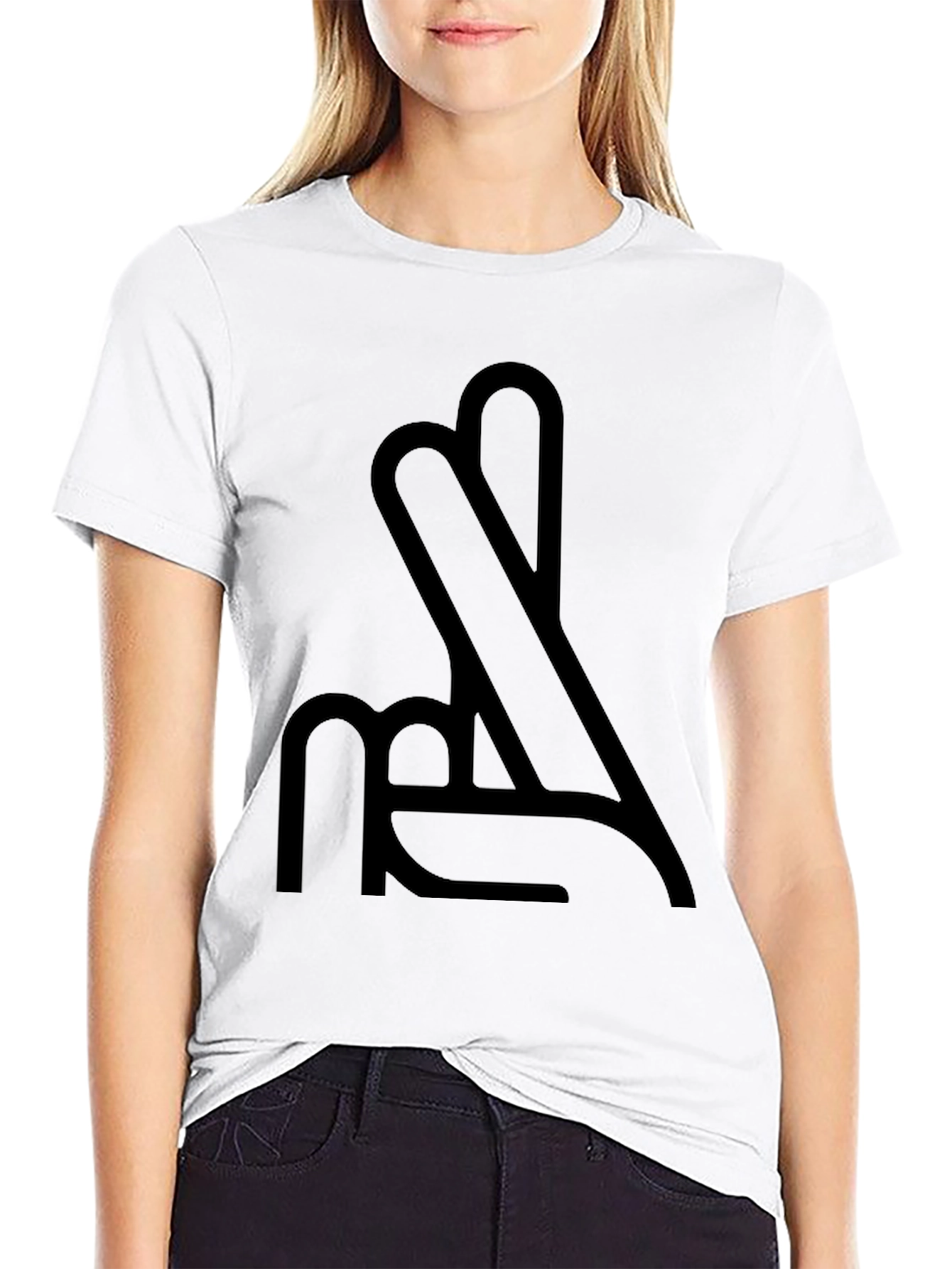 Black Fingers Crossed Black Graphic Tee Shirt view 9