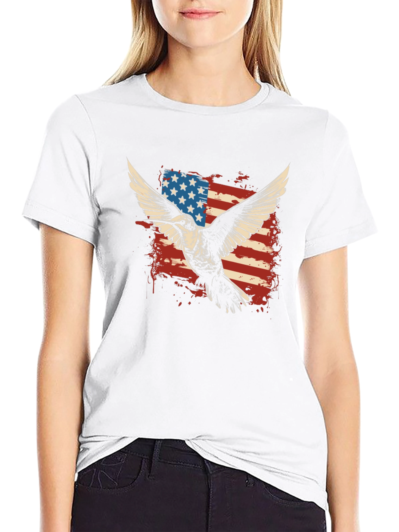 Black American Flag Eagle Graphic T-Shirt view 9