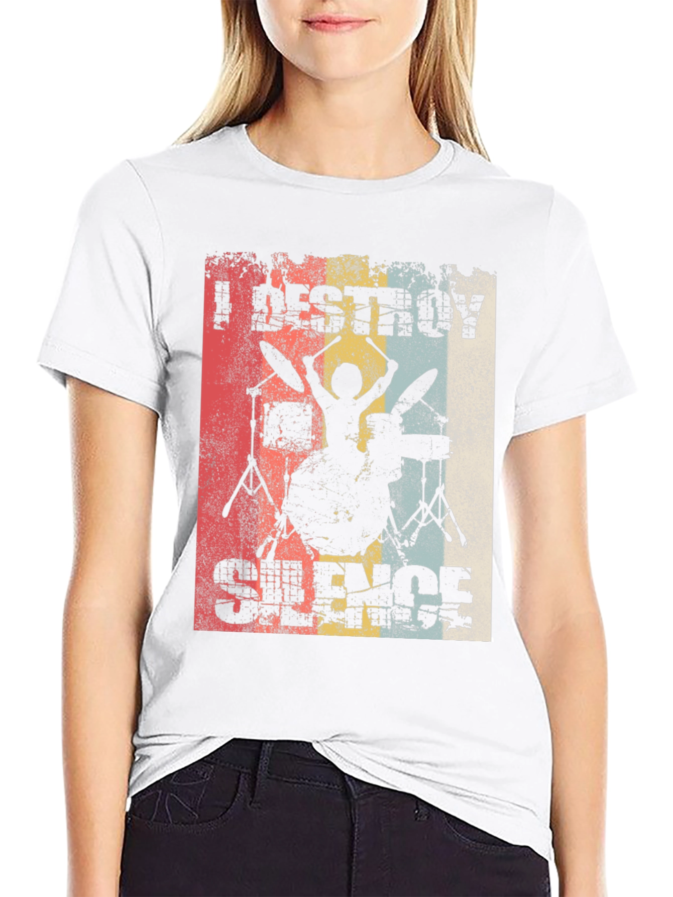 Black I Destroy Silence Drummer Graphic Tee view 9