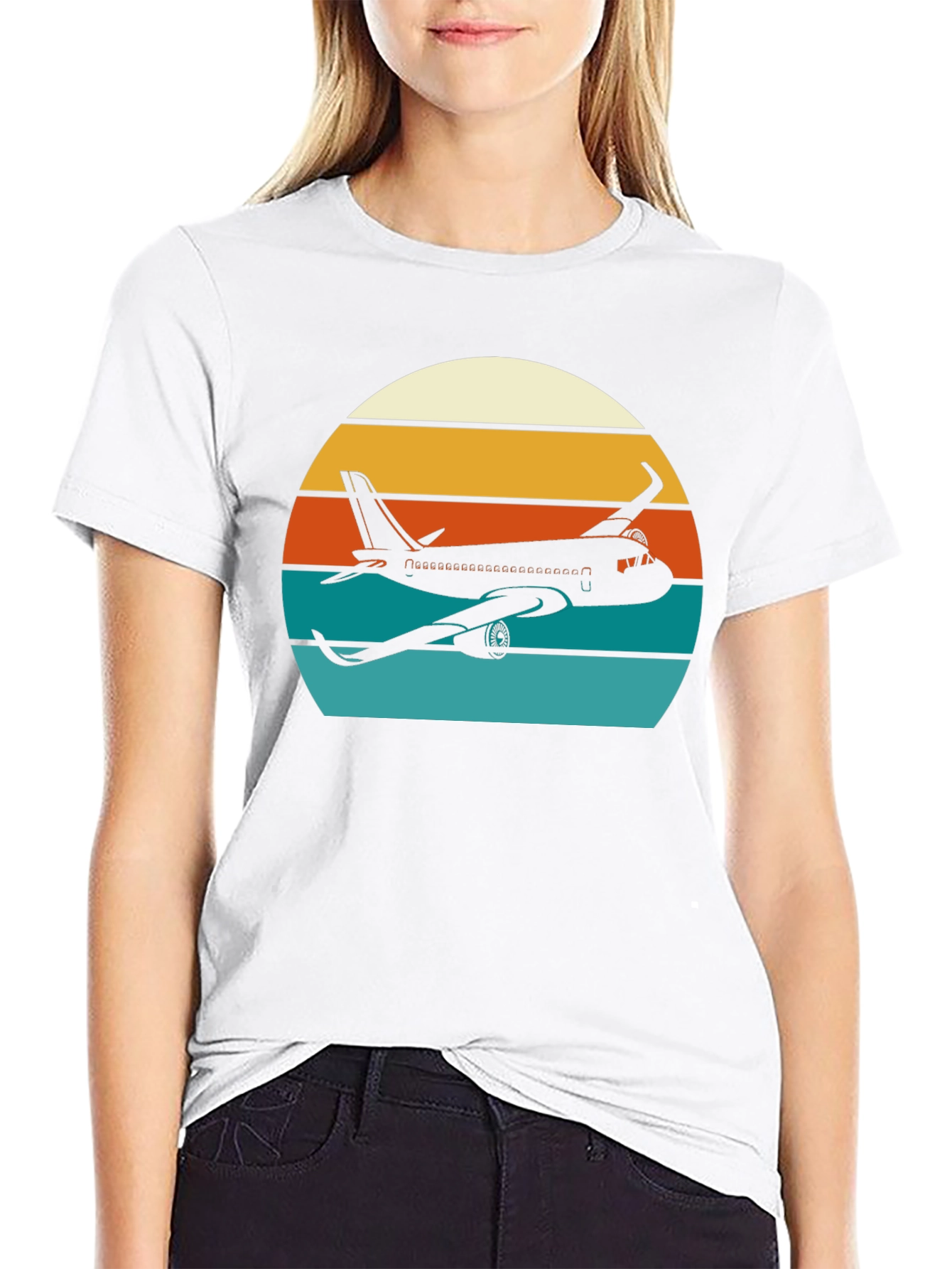 Black Retro Airplane Sunset T-Shirt - Aviation Tee view 9