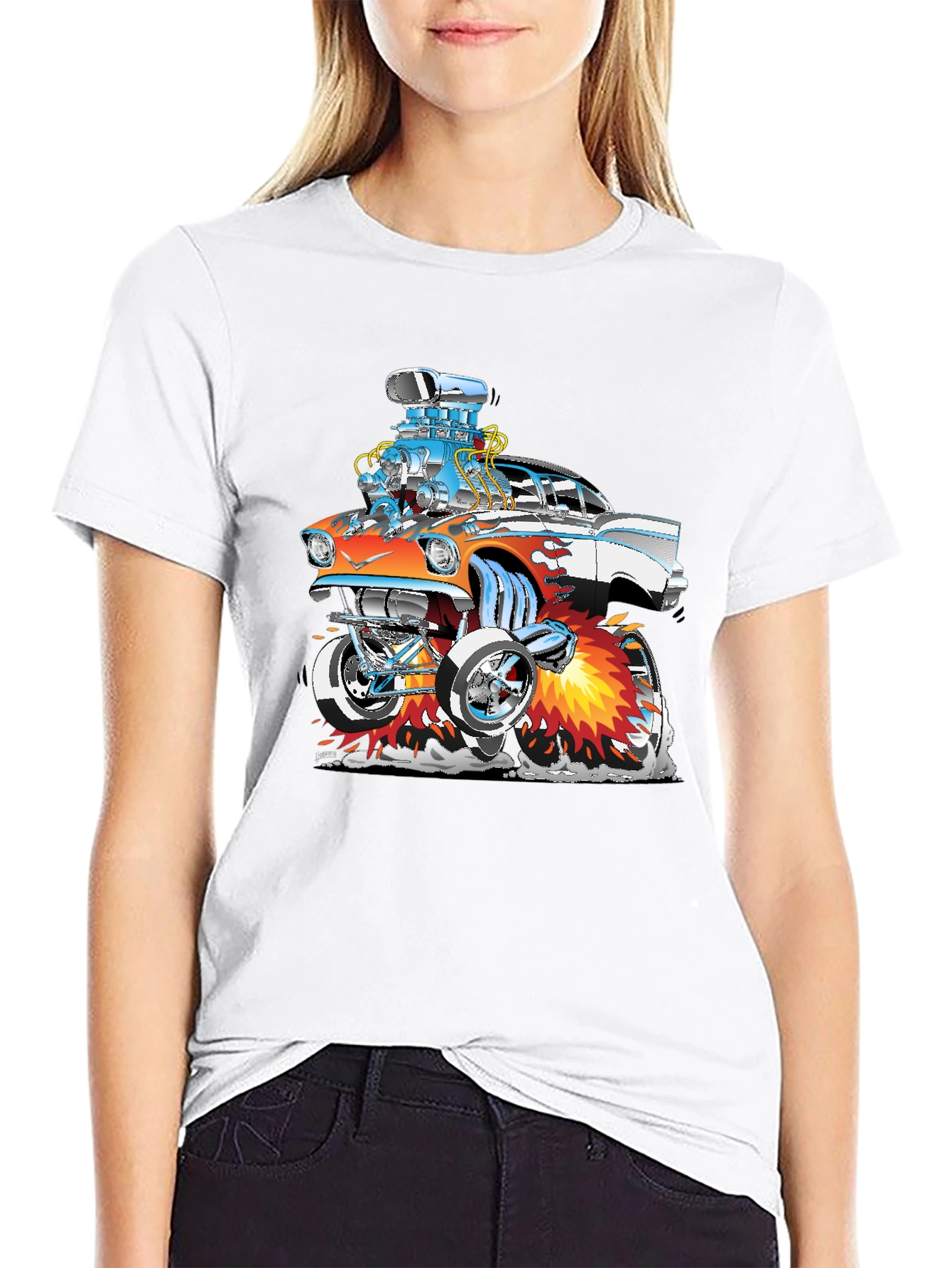 Black Cartoon Hot Rod Graphic T-Shirt view 9