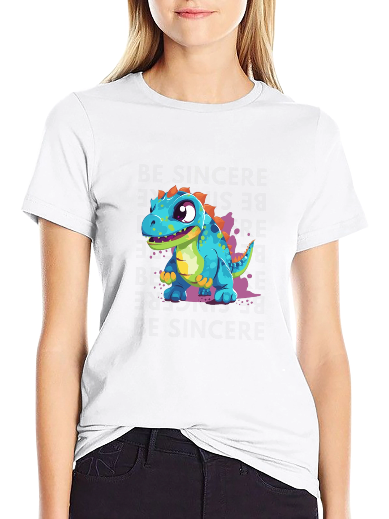 Black Cute Cartoon Dinosaur Graphic Tee view 9