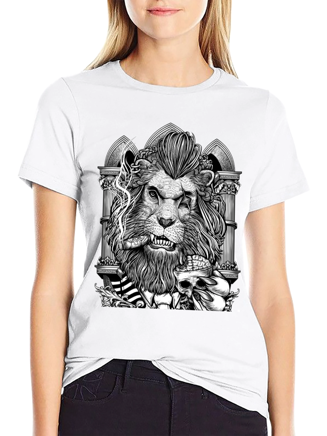 Black Lion with Skull Graphic Tee - Black view 9