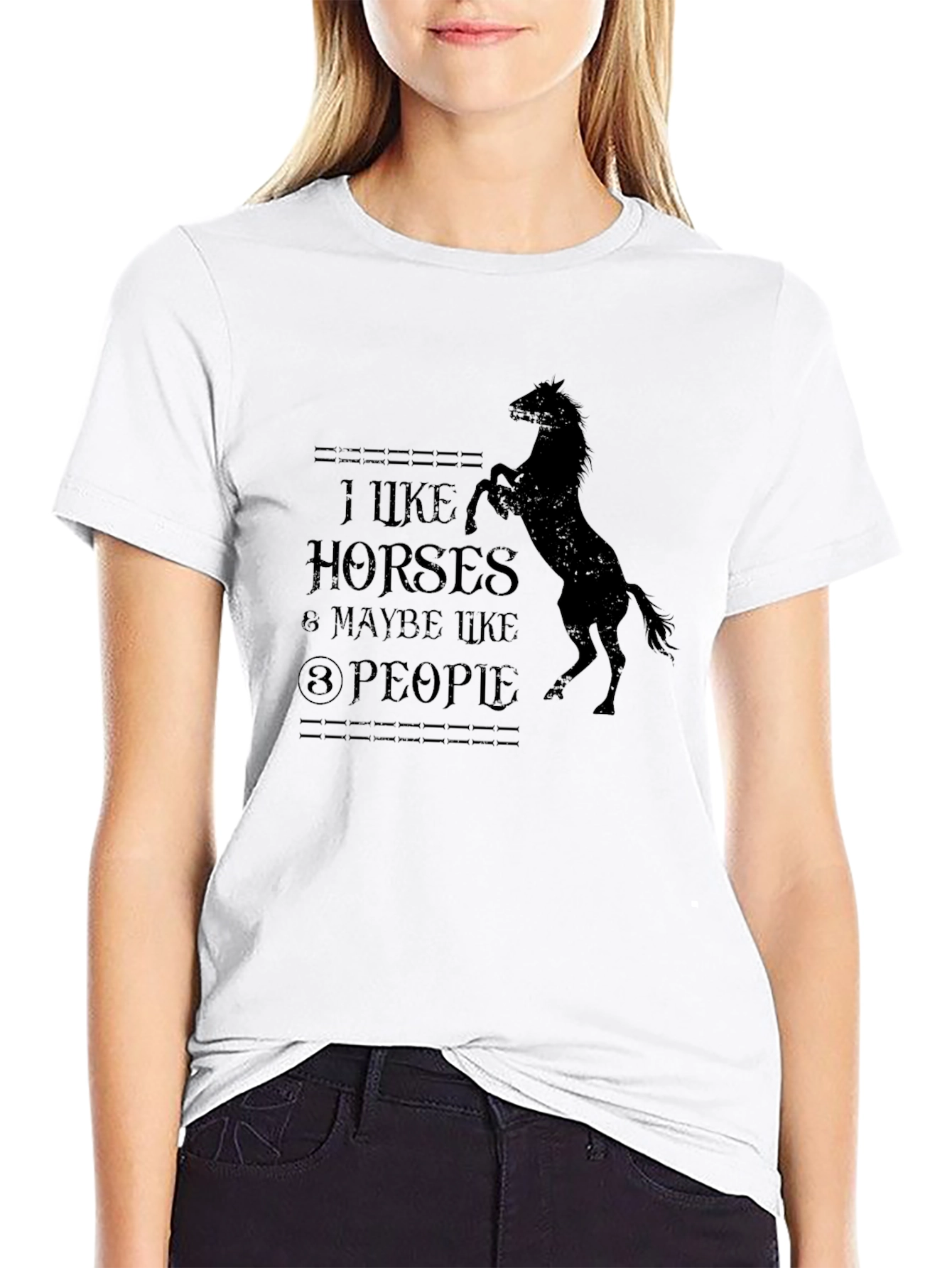 Black I Like Horses and Maybe Like 3 People Black T-Shirt view 9