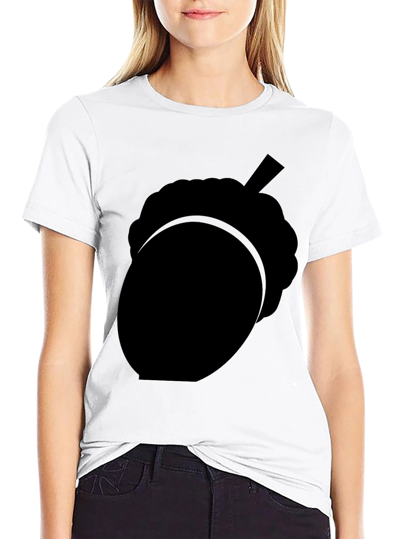 Black Acorn Silhouette Graphic Tee - Nature Inspired Black T-Shirt view 9