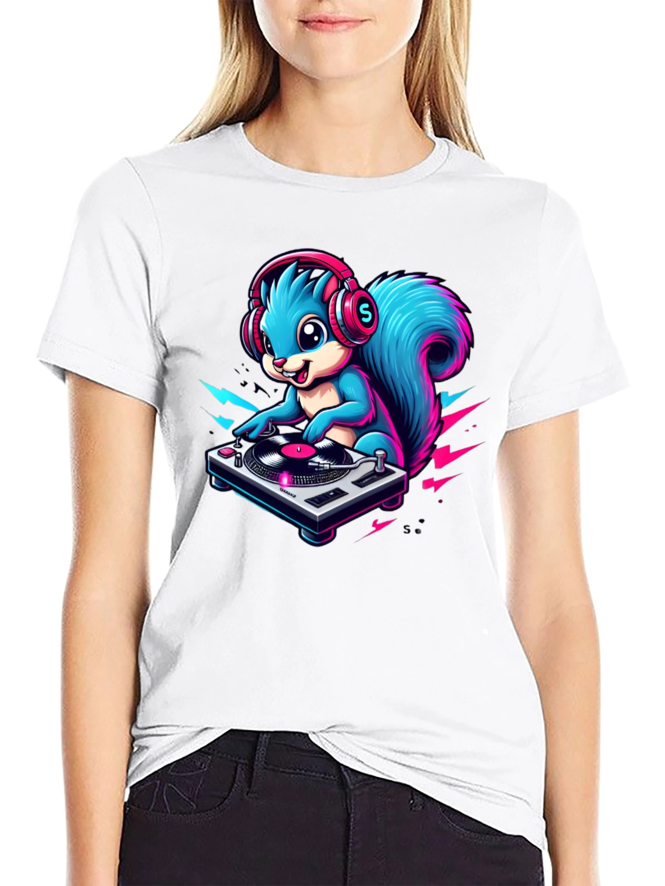 Black DJ Squirrel Graphic Tee - Funky Animal T-Shirt view 9