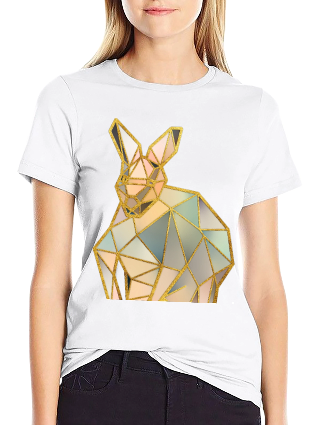 Black Geometric Rabbit Graphic Black T-Shirt view 9