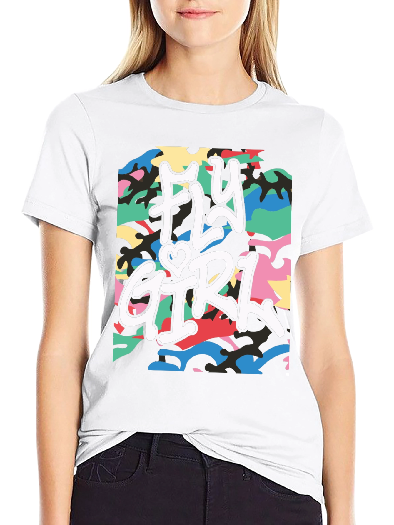 Black Fly Girl Graphic Tee - Urban Camo Design view 9