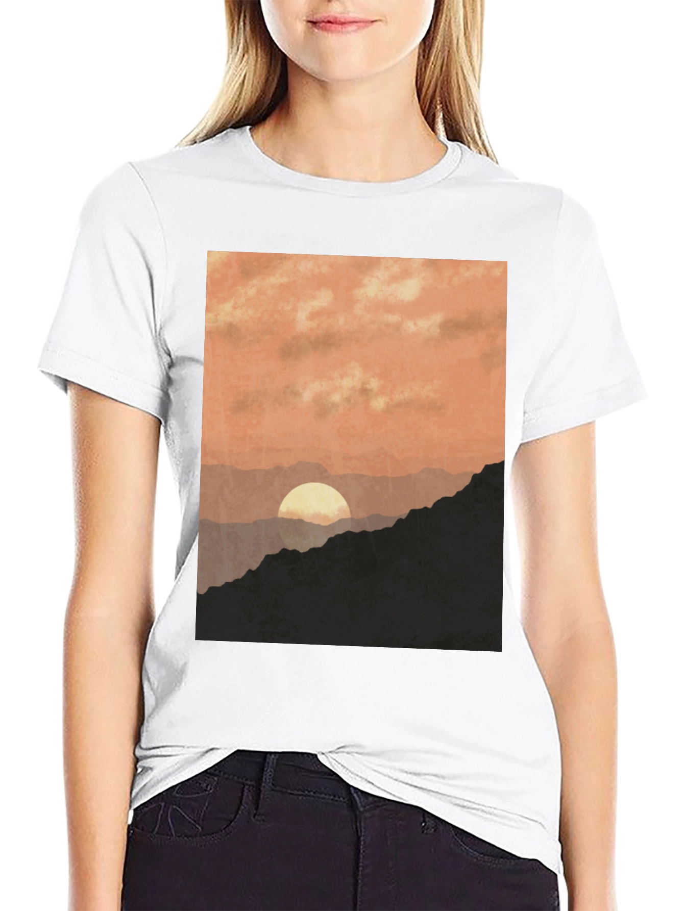 Black Sunset Mountain Graphic Tee - Stylish Black T-Shirt view 9