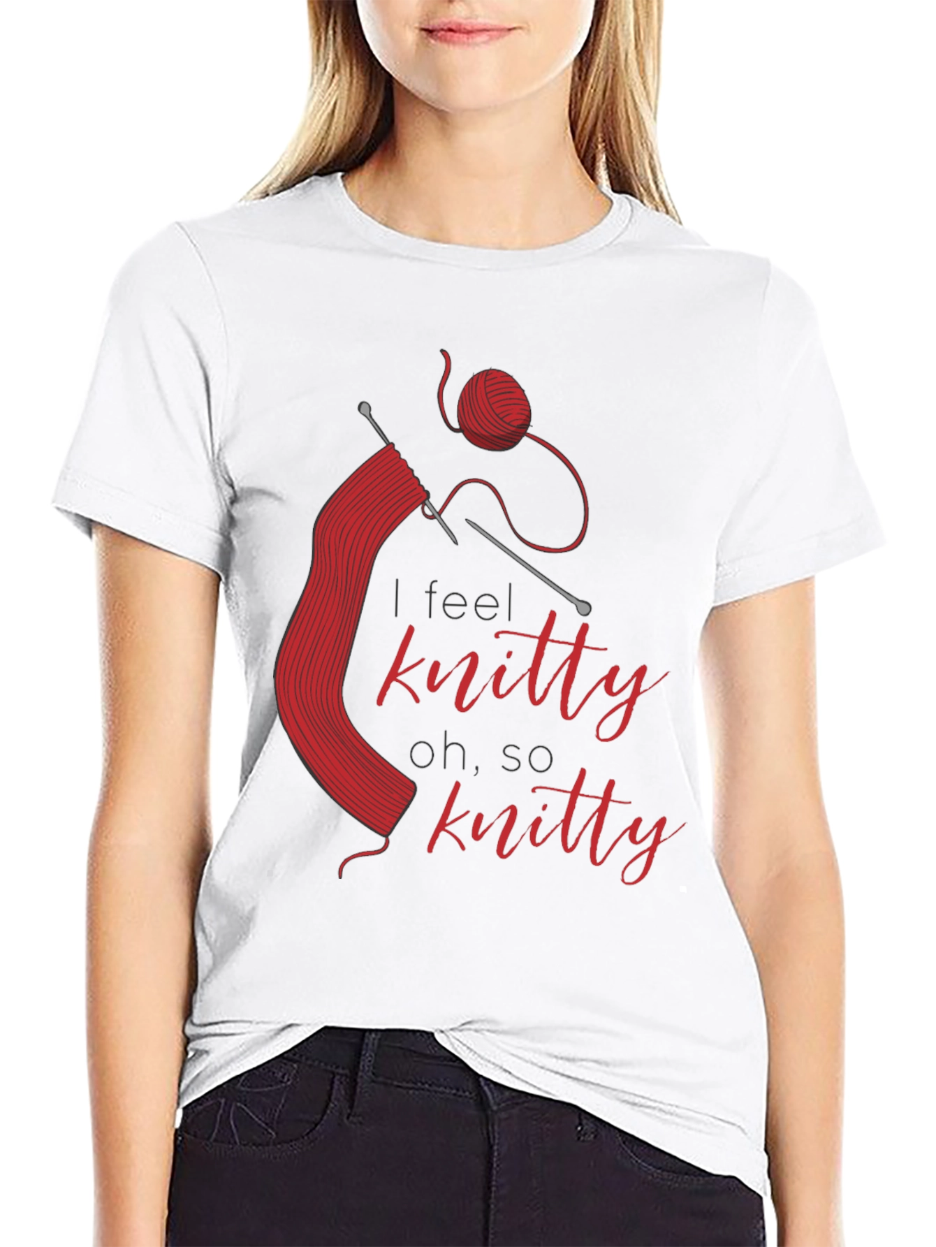 Black Knitty T-Shirt - Red Knitting Design view 9