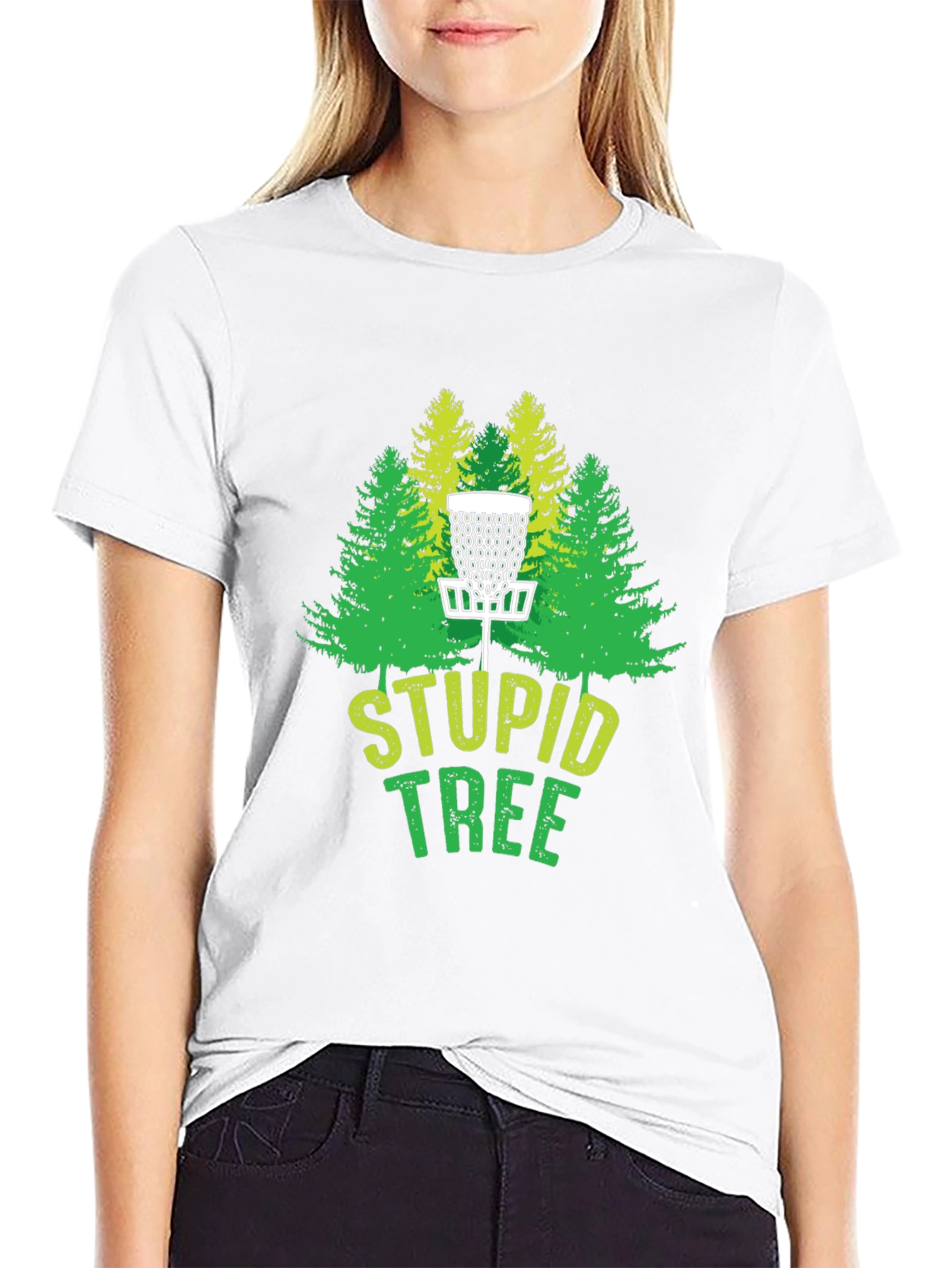 Black Stupid Tree Disc Golf T-Shirt - Funny Golfing Tee view 9