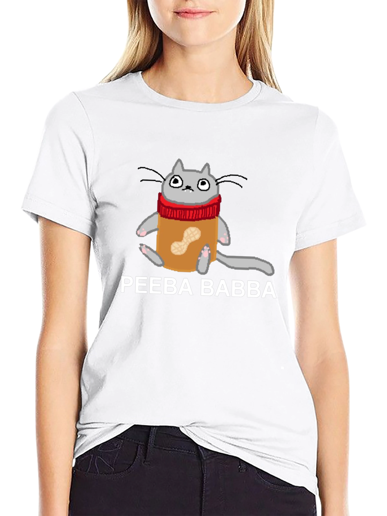 Black Peeba Babba Cat in Peanut Butter Jar T-Shirt view 9