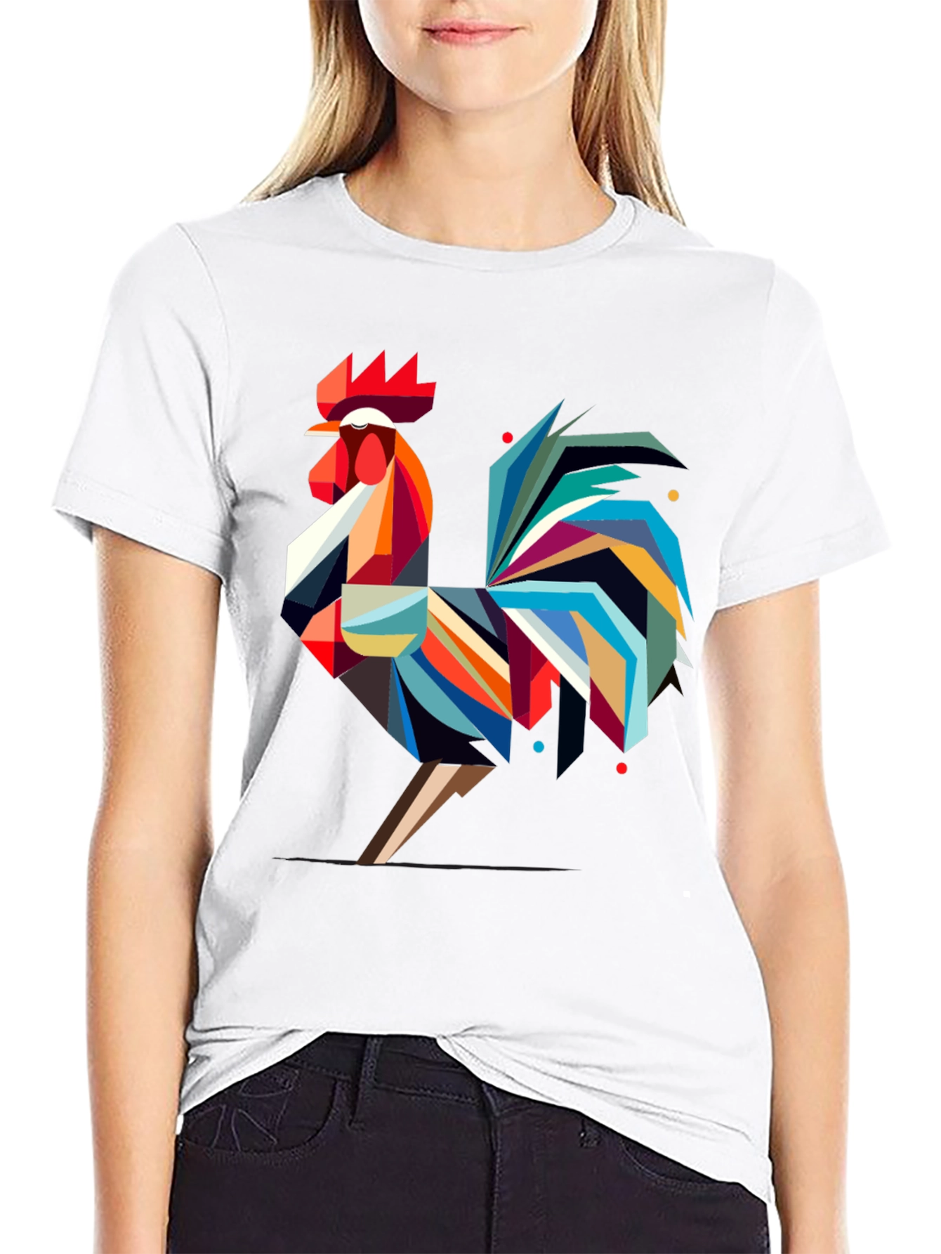 Black Geometric Rooster Graphic Tee - Modern Art T-Shirt view 9