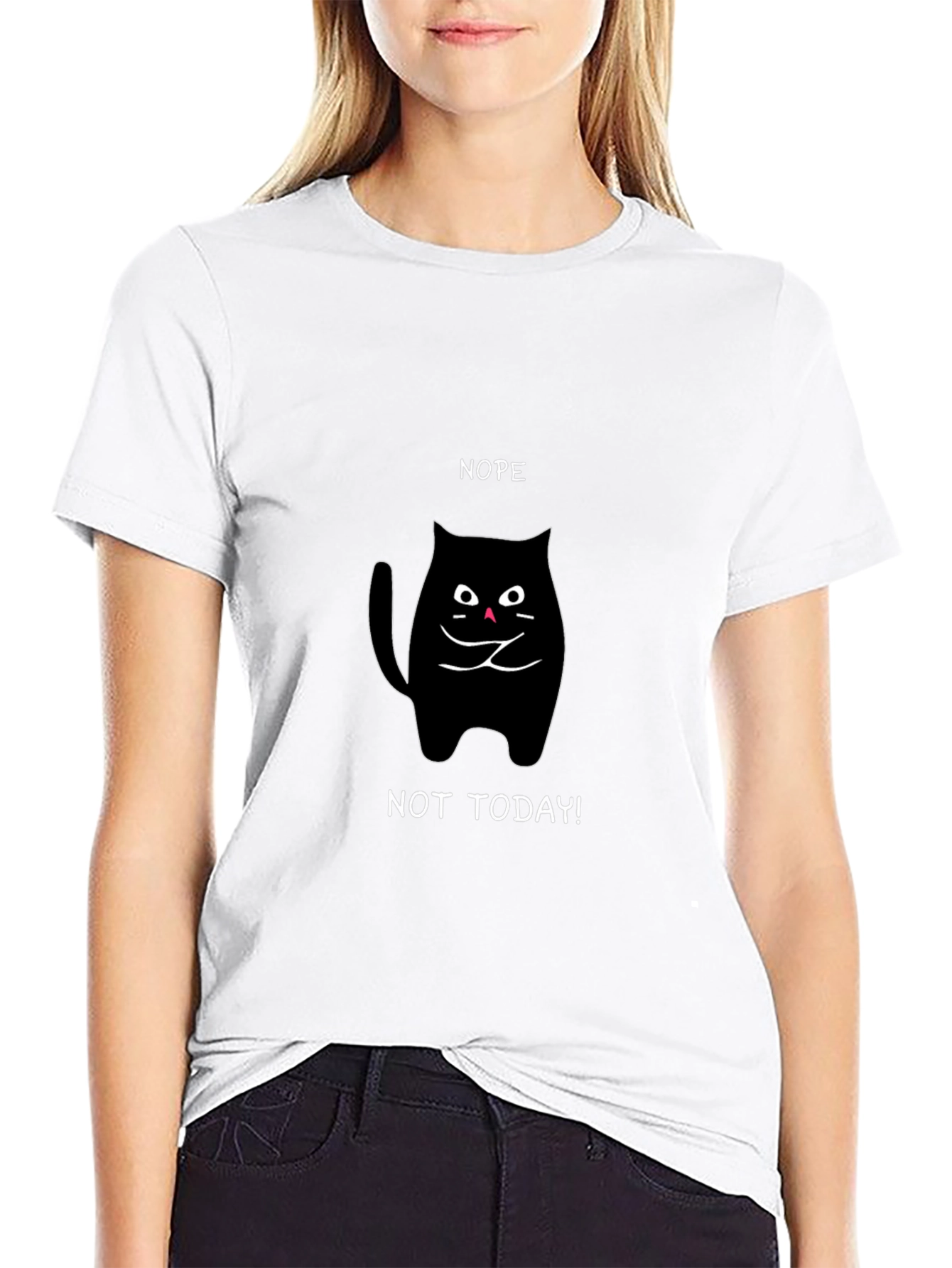 Black Nope Not Today Cat T-Shirt - Black view 9
