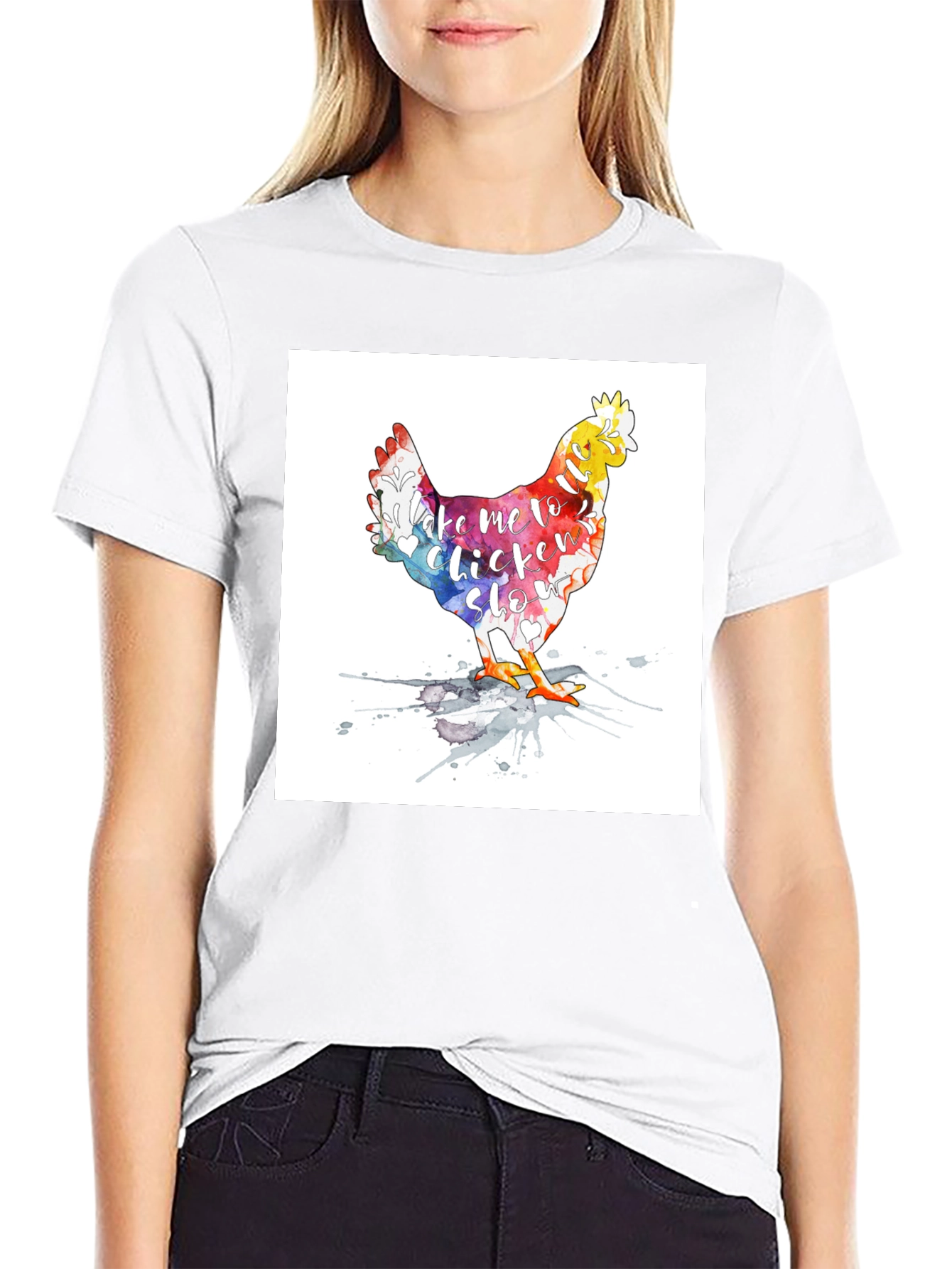 Black Watercolor Chicken T-Shirt - Take me to Chicken Slo view 9
