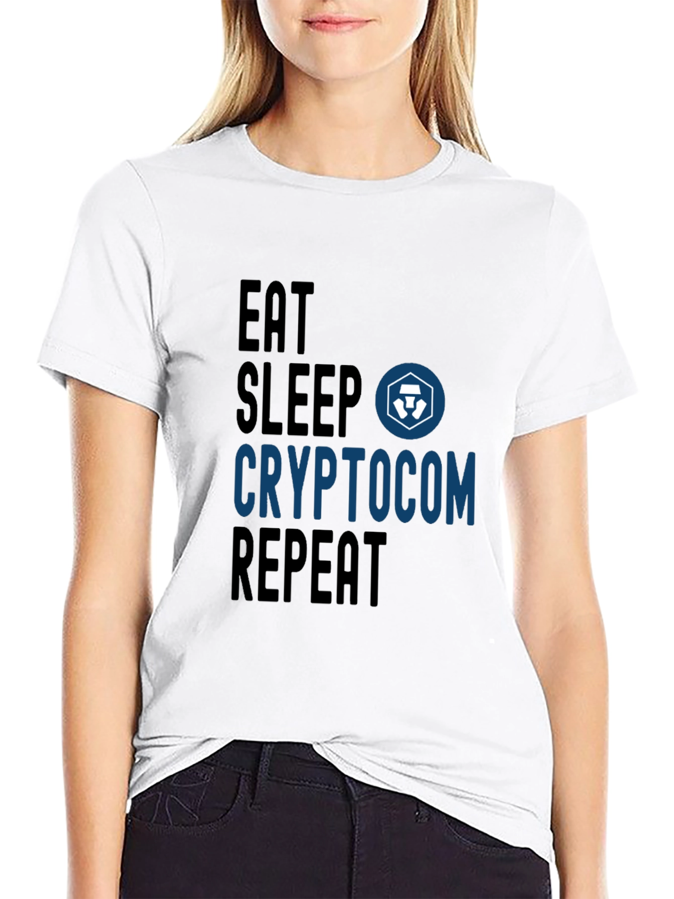 Black Crypto.com Eat Sleep Repeat T-Shirt view 9