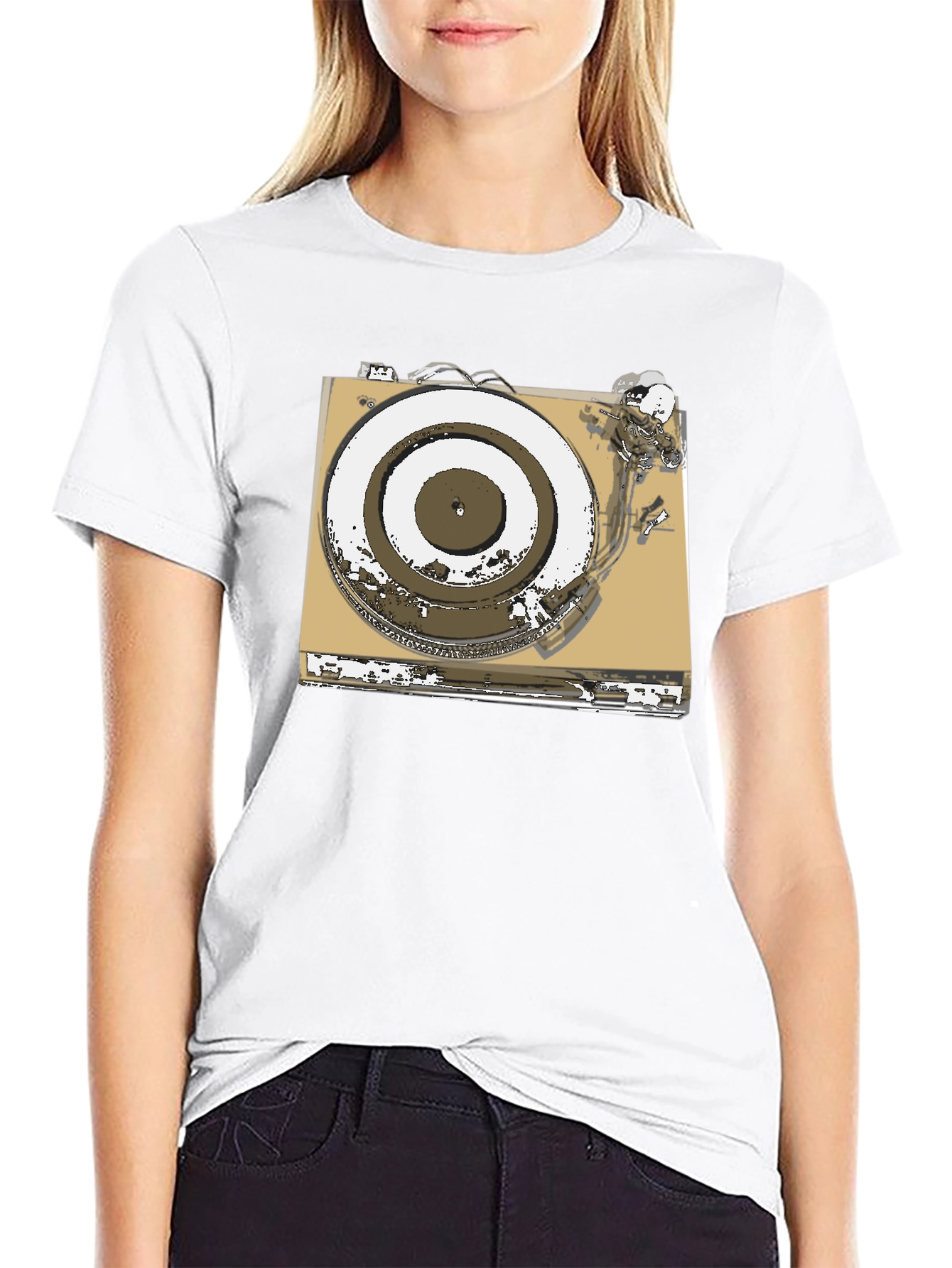 Black Vintage Turntable Graphic Tee - DJ Music Lover view 9
