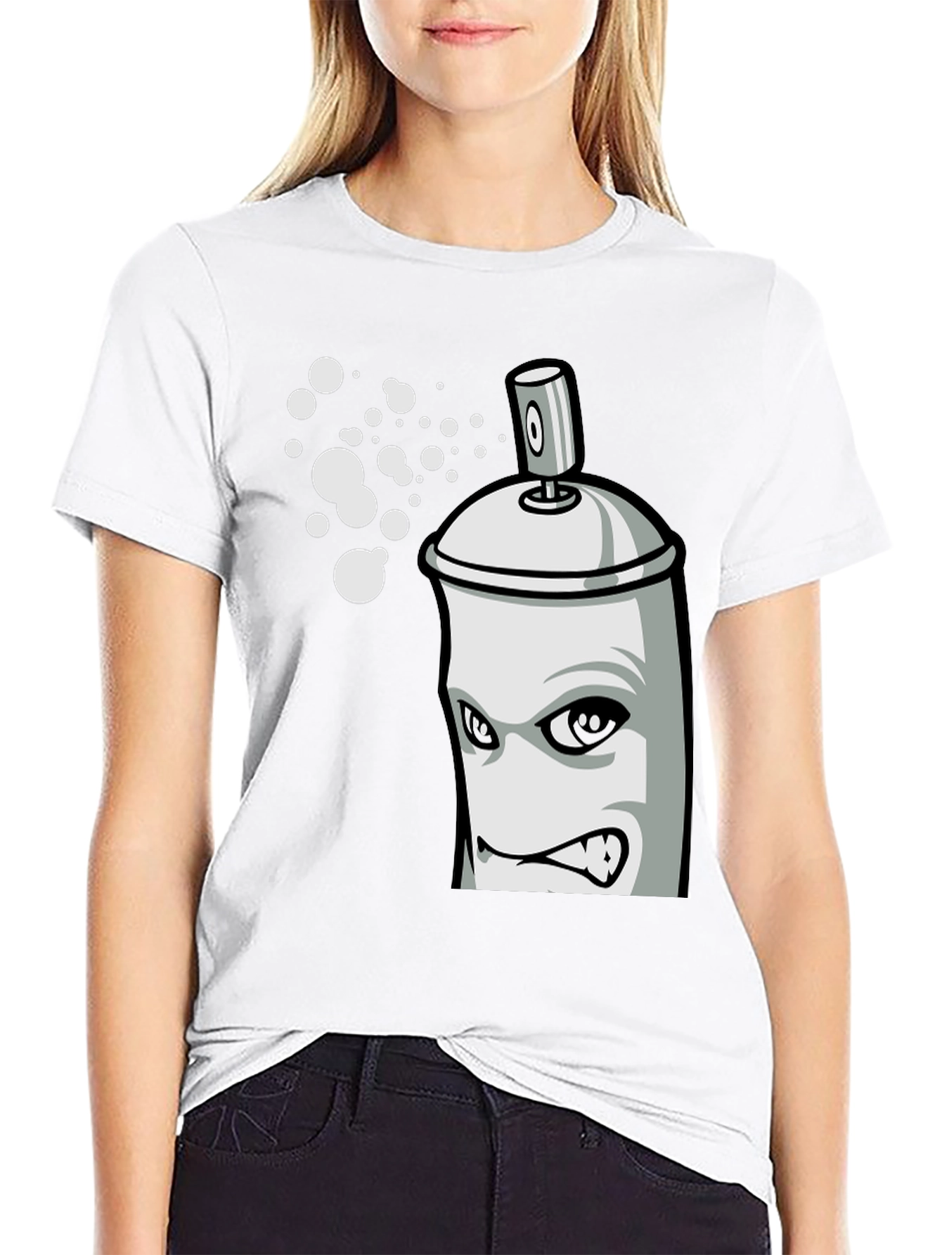 Black Cartoon Spray Paint Can Graphic Tee - Black view 9