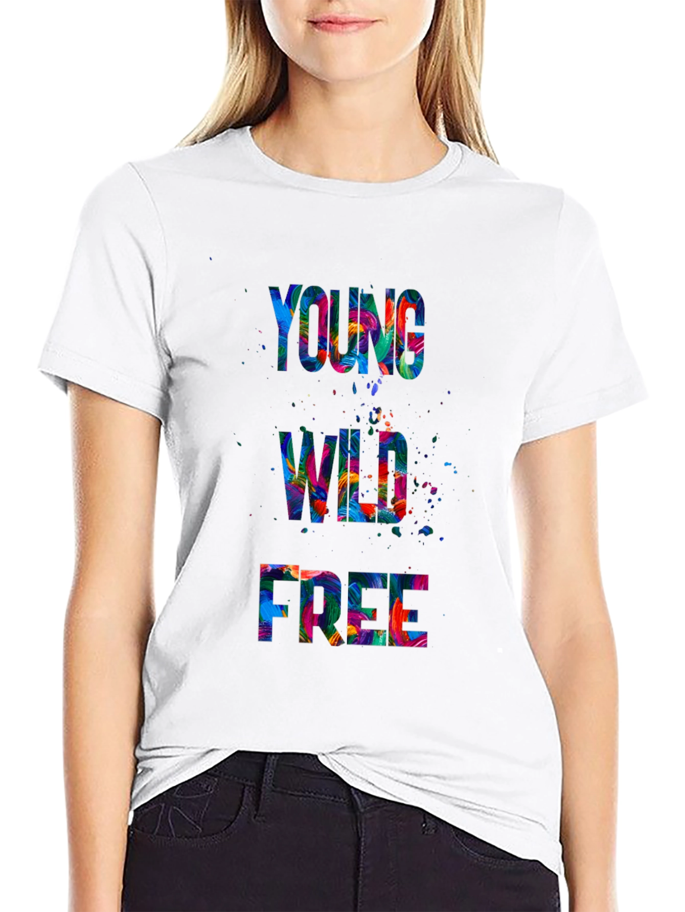 Black Young Wild Free Graphic Print T-Shirt view 9