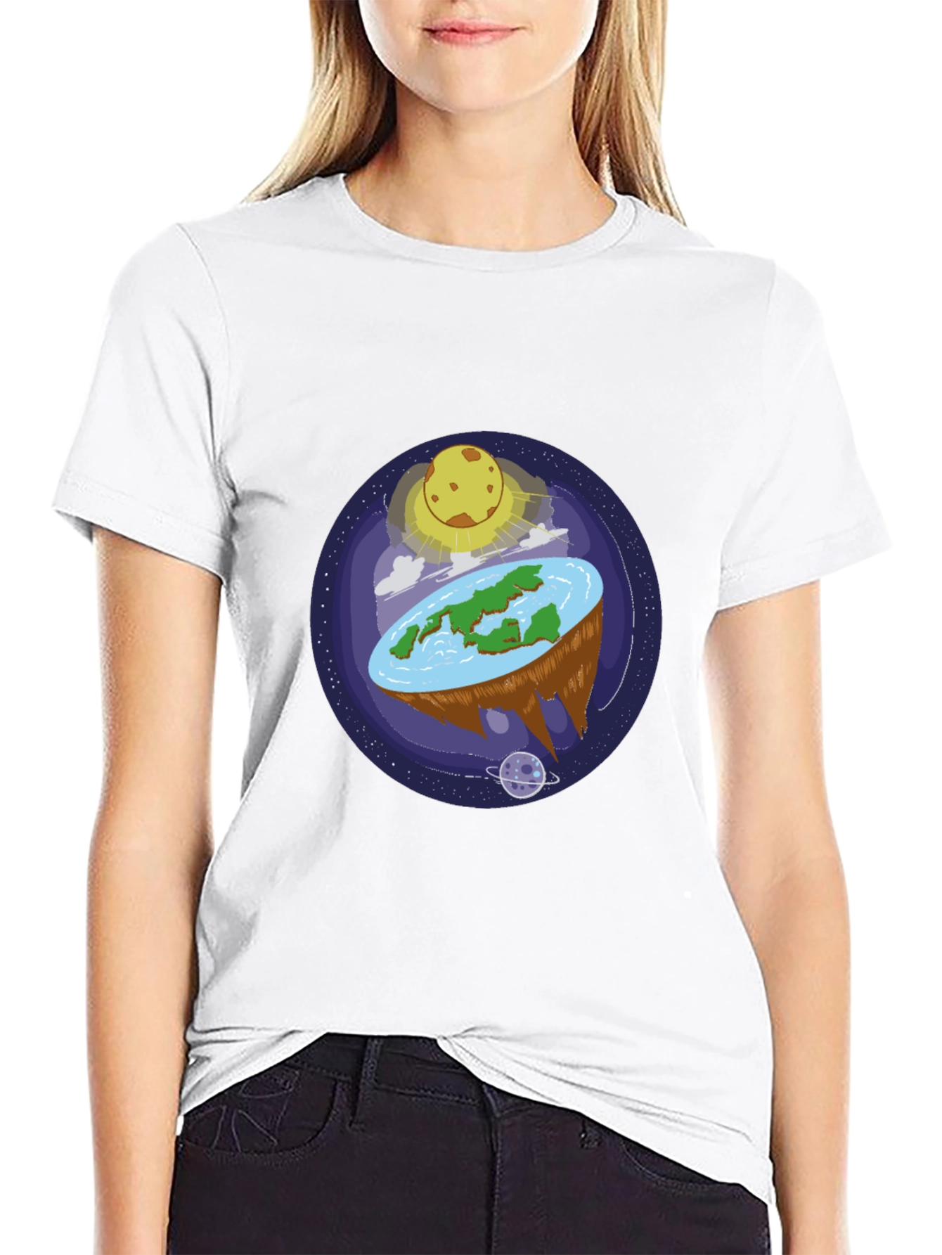 Black Flat Earth Graphic Tee - Black Cotton Shirt view 9