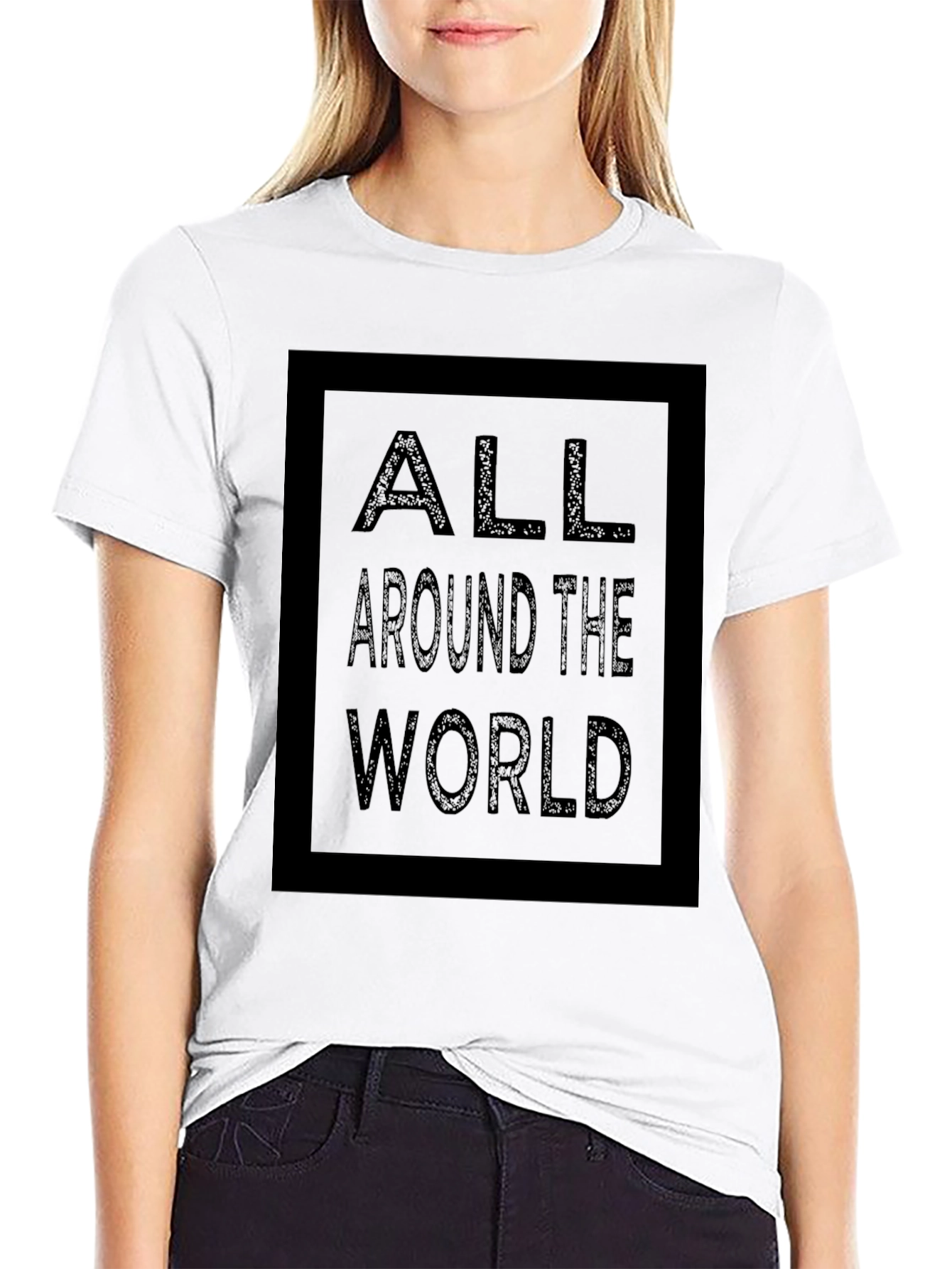 Black All Around the World Graphic Print Black T-Shirt view 9