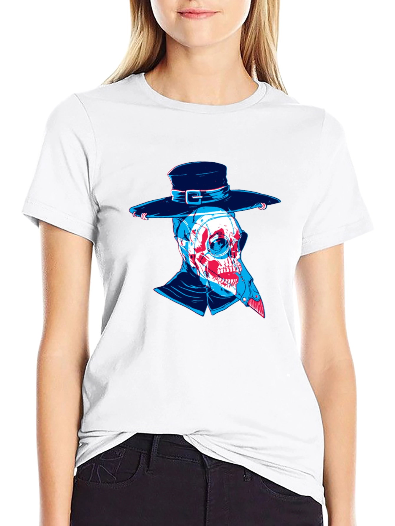 Black Plague Doctor Skull Graphic Tee - Unique Design view 9