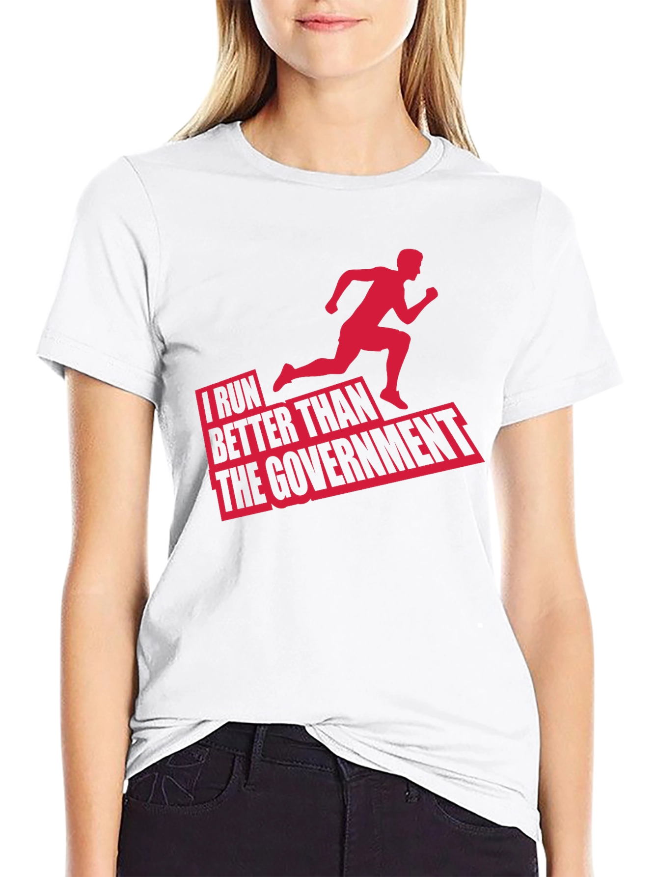 Black Funny Running T-Shirt: I Run Better Than The Government view 9
